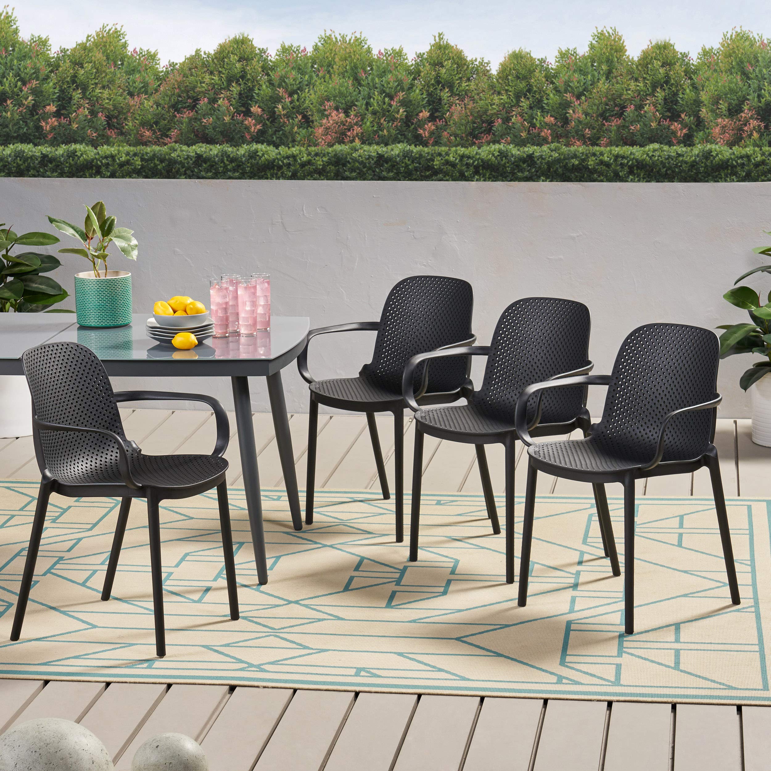 Christopher Knight Home Yanira Outdoor Dining Chair Set of 4 - Black Patio Furniture for Garden, Poolside, Deck & Backyard Dining