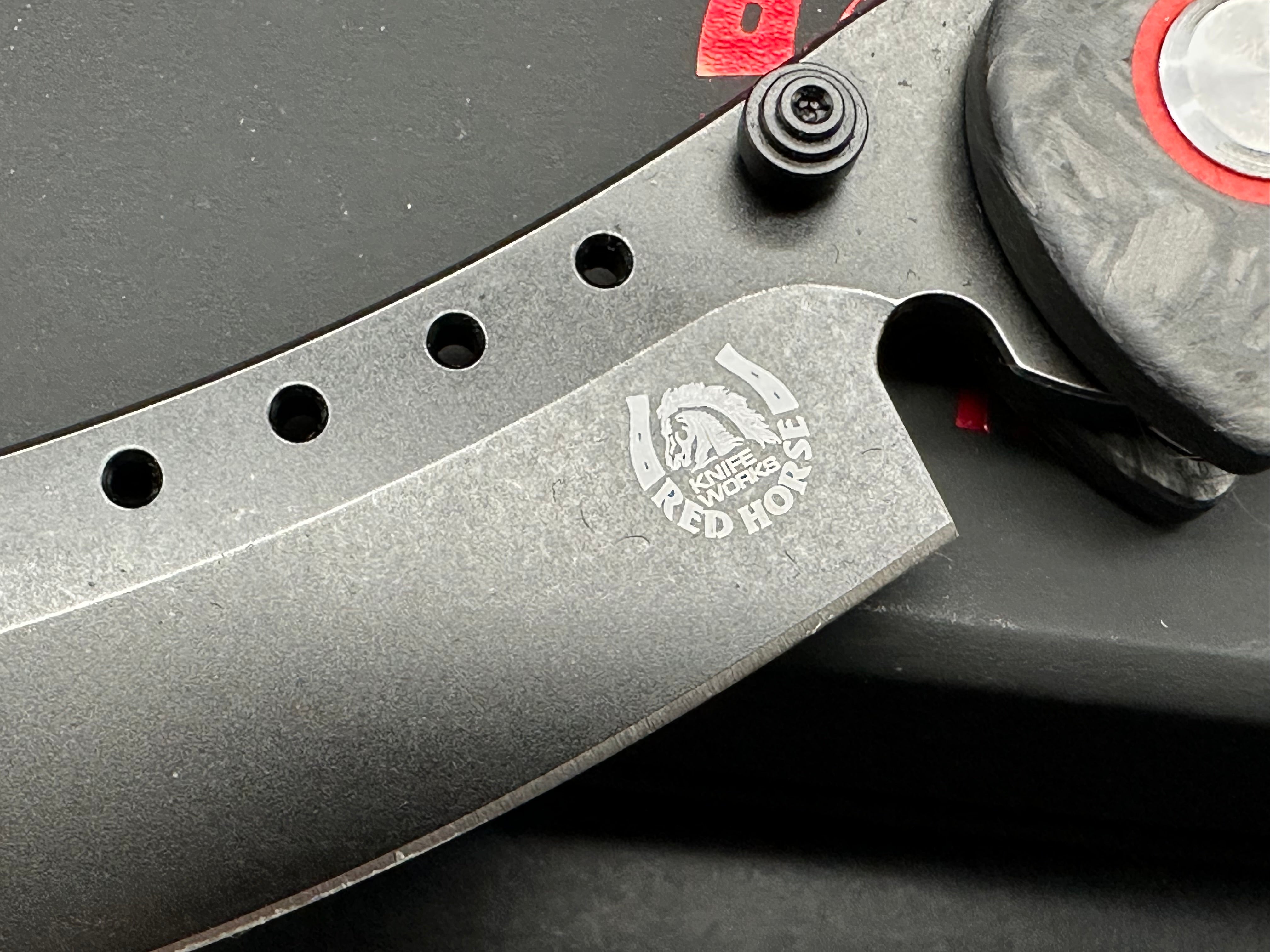 Premium Red Horse Hell Razor Pocket Knife - S35VN PVD Coated Blade with Marble Carbon Fiber Handle - EDC, Outdoor Survival, Camping & Tactical Gear