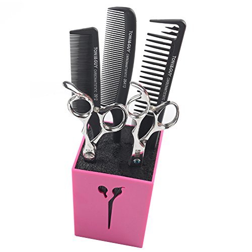 OLizee Professional Acrylic Salon Scissors Holder Box - Hairdressing Combs & Clips Organizer Rack for Hair Stylists (Pink) - Perfect for Salon Stations, Home Barber Kits & Beauty Salon Organization