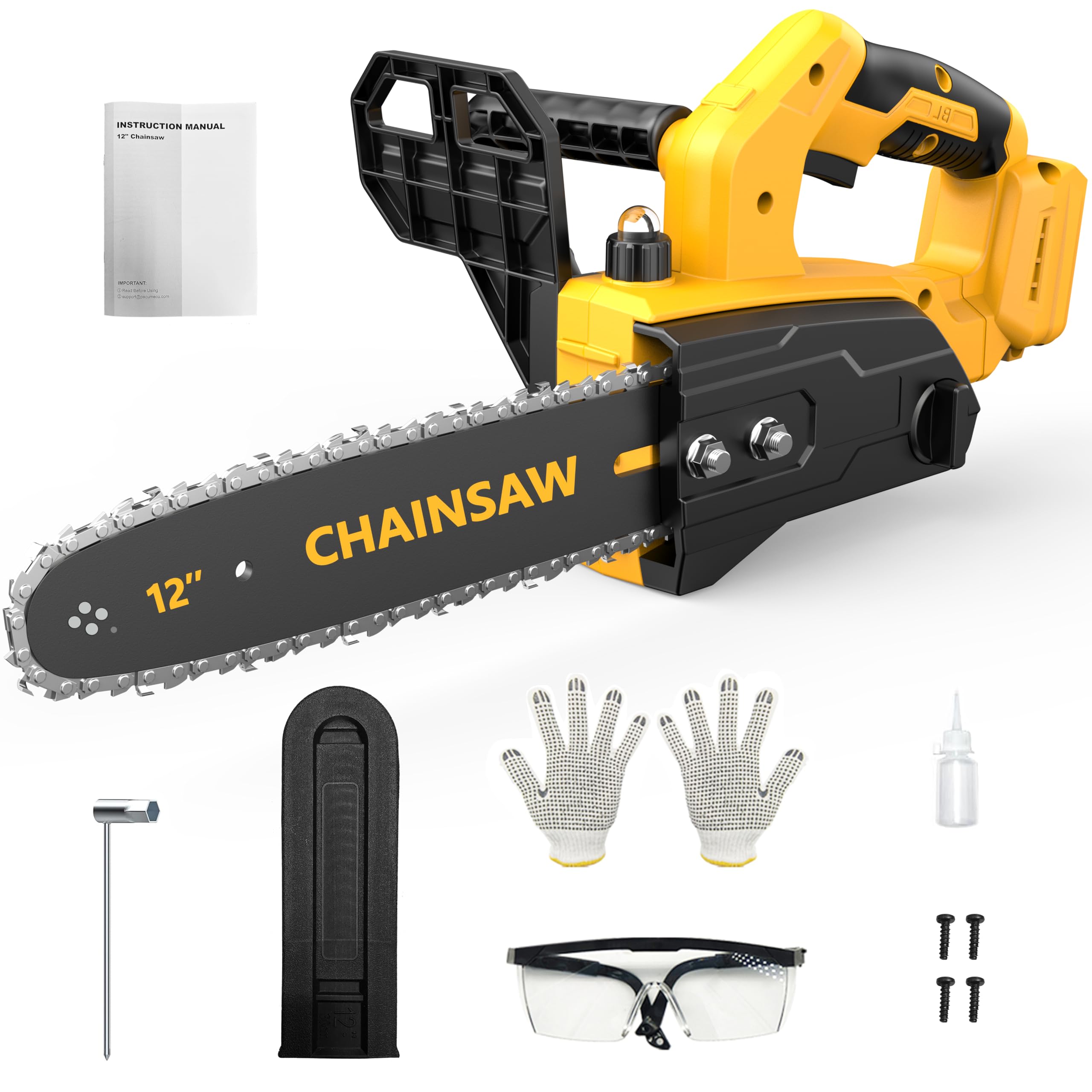 12-Inch Cordless Chainsaw for Dewalt 20V Battery - Lightweight Electric Chainsaw with Oil Lubrication & Safety Lock - Perfect for Wood Cutting, Tree Trimming, Yard Maintenance & DIY Projects (Battery & Charger Not Included)
