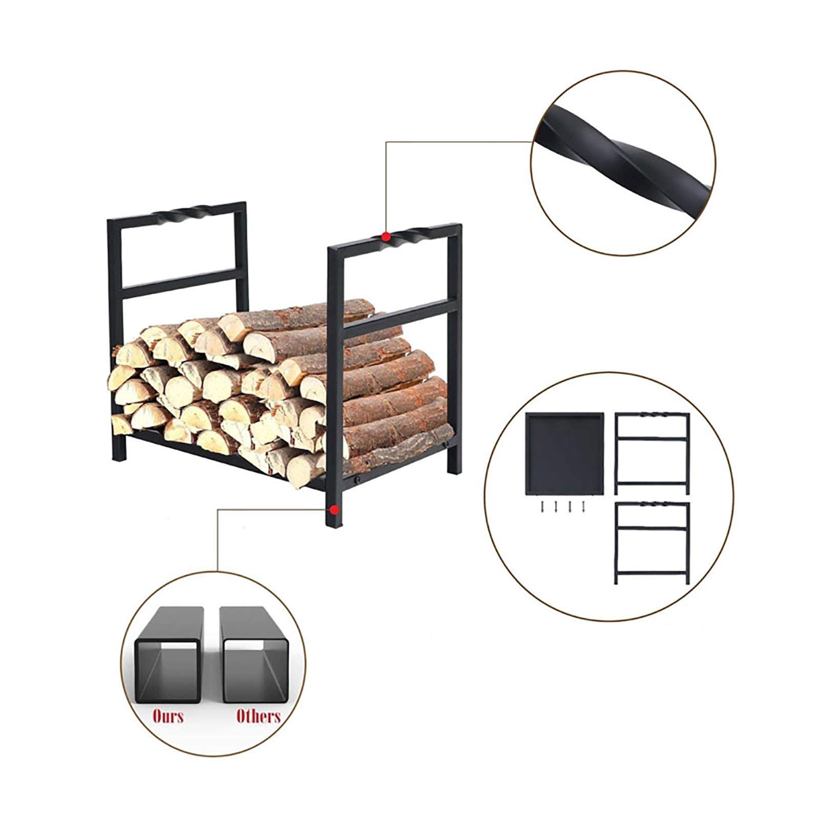 15.7×13.8×14 Inch Modern Metal Firewood Holder - Indoor/Outdoor Fireplace Log Rack for Wood Stove Storage | Perfect for Living Room, Patio & Camping