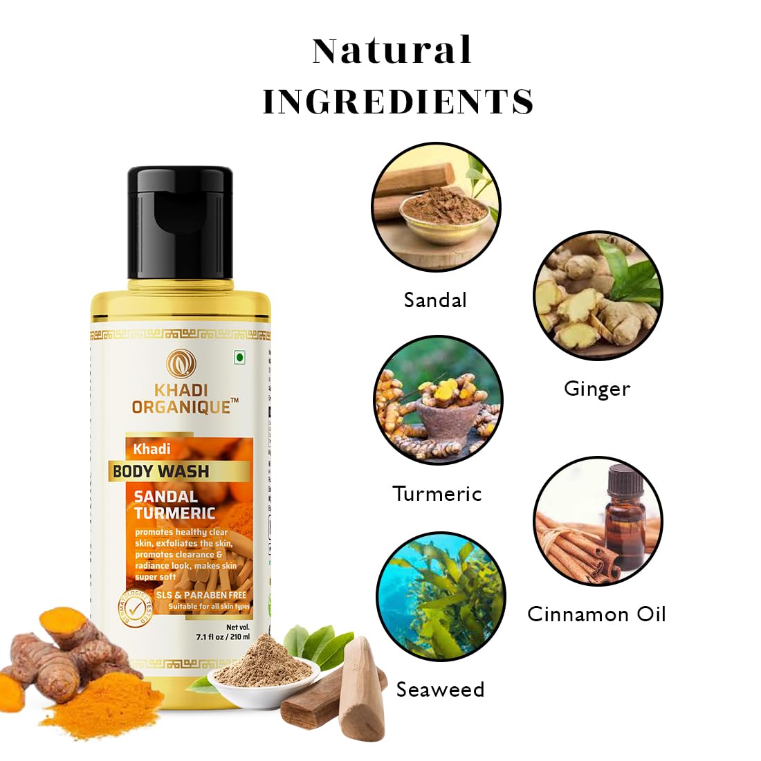 Khadi Organique Sandal Turmeric Body Wash & Peach Avocado Moisturizer Combo for Healthy Skin - Natural Ayurvedic Skincare Set for Dry & Sensitive Skin, Perfect for Daily Shower & Post-Bath Hydration