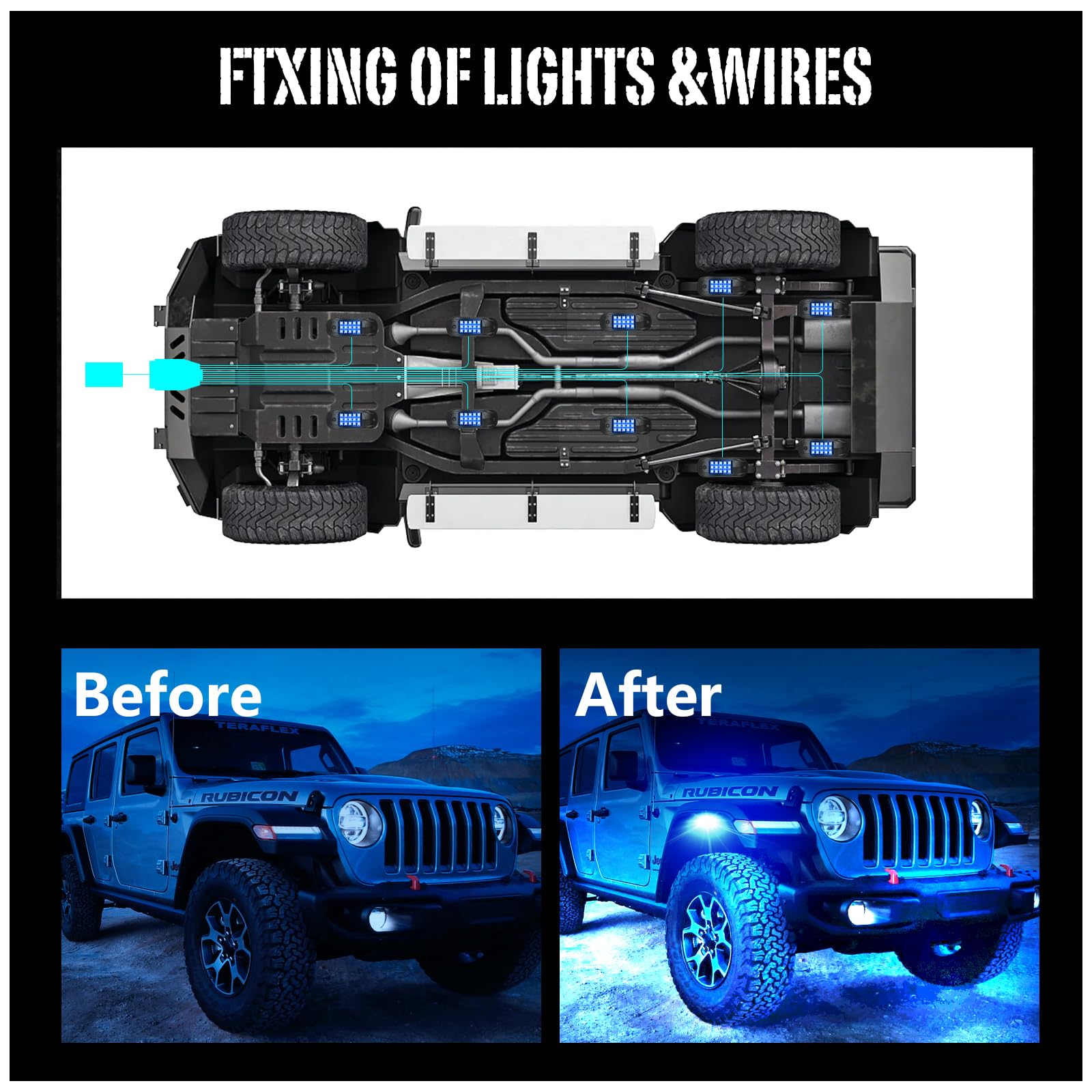 10 Pods RGB LED Rock Lights for Trucks, UTV, SUV, ATV & RZR - App Controlled Underglow Kit with Flashing & Music Sync Modes - Perfect for Off-Roading, Car Shows & Night Driving