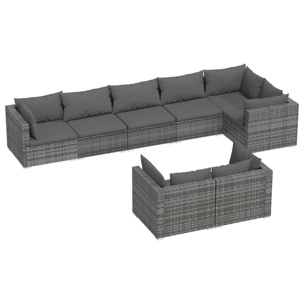 vidaXL 8-Piece Gray Poly Rattan Patio Lounge Set with Cushions - Lightweight Water-Resistant Outdoor Furniture, Modular Design & Easy Care - Perfect for Poolside, Garden or Backyard Relaxation