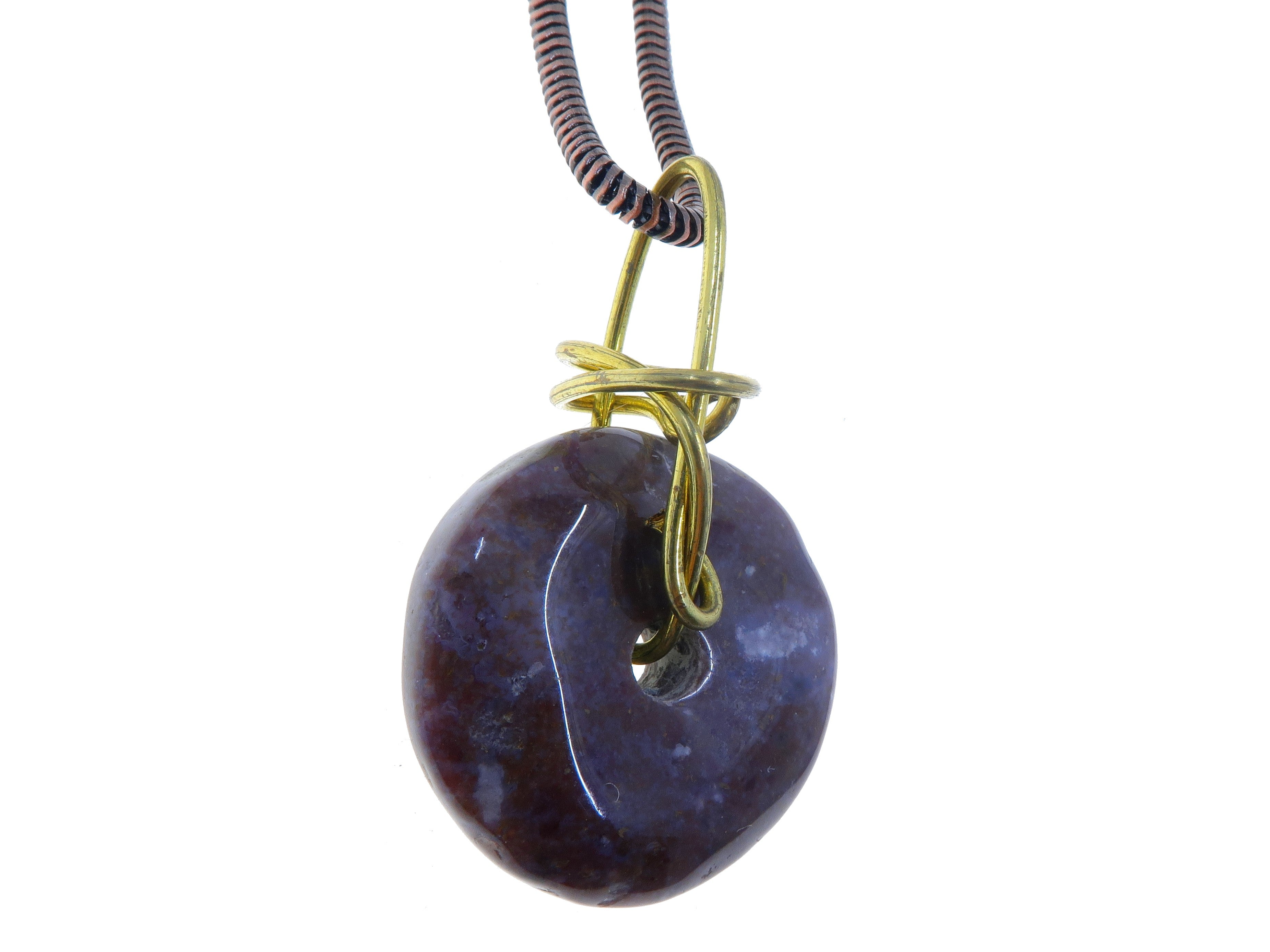 Jasper Purple Necklace - Dark Donut Stone Pendant with Gold Wire Wrapping | Boho Jewelry for Women, Spiritual Healing Crystal Gift for Meditation & Energy Balancing