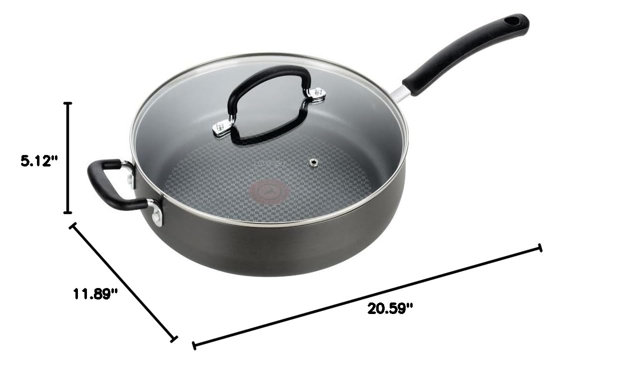 T-fal Ultimate Hard Anodized Nonstick 5-Quart Jumbo Cooker with Lid & Helper Handle - Oven & Broiler Safe to 400°F, Dishwasher Safe - Perfect for Deep Frying, Sautéing & Family Meals - Grey Cookware Set