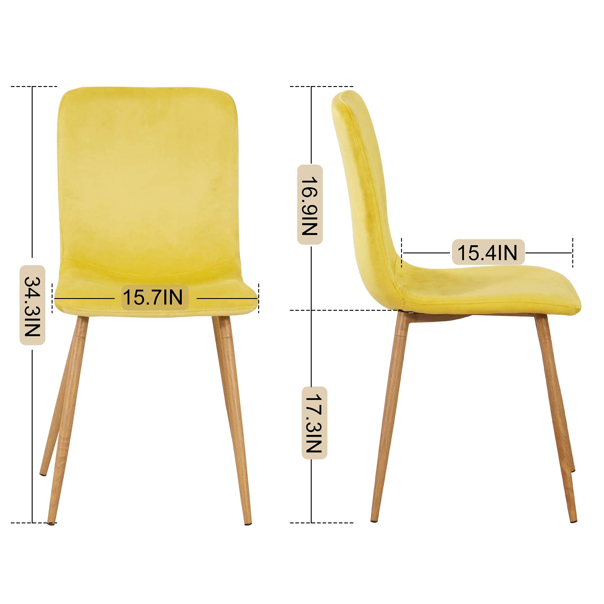 **Ivinta Accent Armless Chairs Set of 4 - Velvet Upholstered Mid Century Modern Dining Chairs with Metal Legs, Stylish Kitchen & Side Chairs for Dining Room, Living Room, Bedroom - Perfect for Small Spaces & Home Decor (Yellow)**