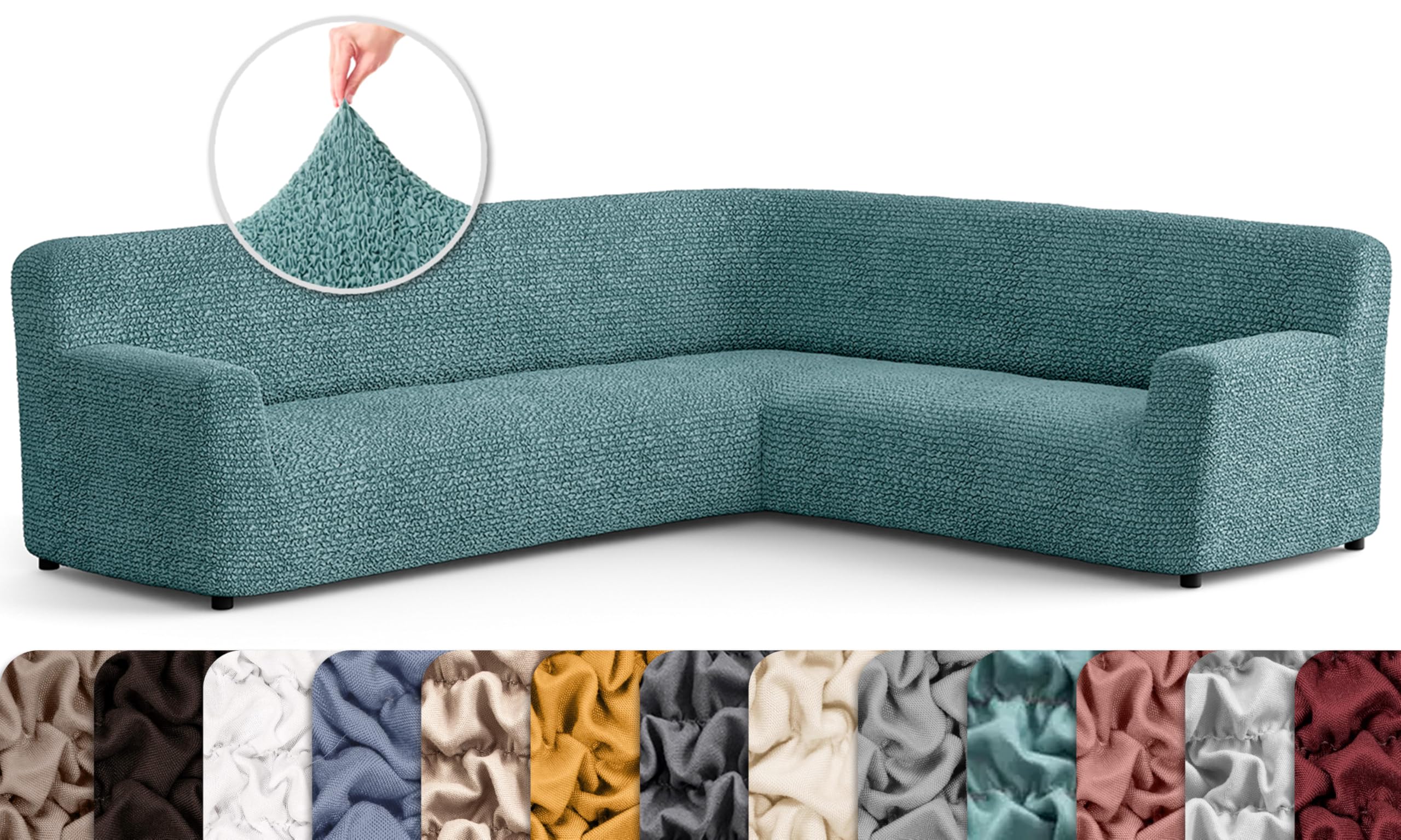 PAULATO BY GA.I.CO. Extra Large L-Shape Corner Sectional Couch Cover - Washable Polyester Sofa Slipcover - 1-Piece Form Fit Furniture Protector - Microfiber - Teal - Perfect for Living Room, Family Room & Home Theater Protection