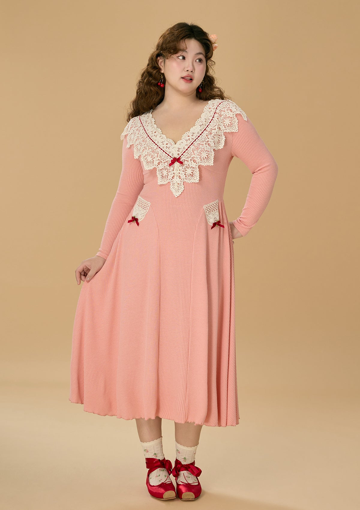 Elegant Curve & Plus Size Cranberry Frosting Knit Dress for Women - Perfect for Holiday Parties, Weddings & Special Occasions