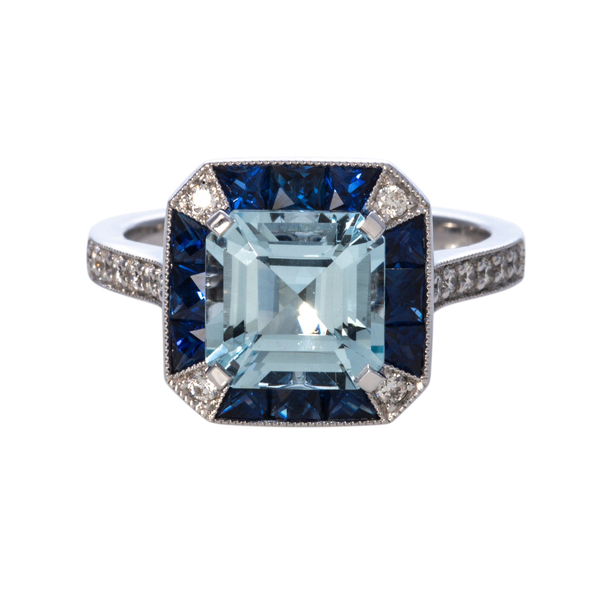 Exquisite Aquamarine Sapphire Diamond 18K White Gold Ring for Women | Elegant Engagement, Wedding, Anniversary Gift for Her