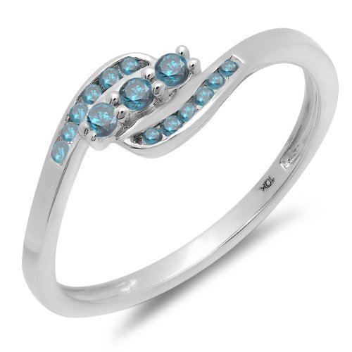 0.25 Carat Round Blue Diamond Wedding Ring for Women - 10K Solid White Gold Anniversary & Promise Band - Perfect for Engagement, Valentine's Day & Special Occasions