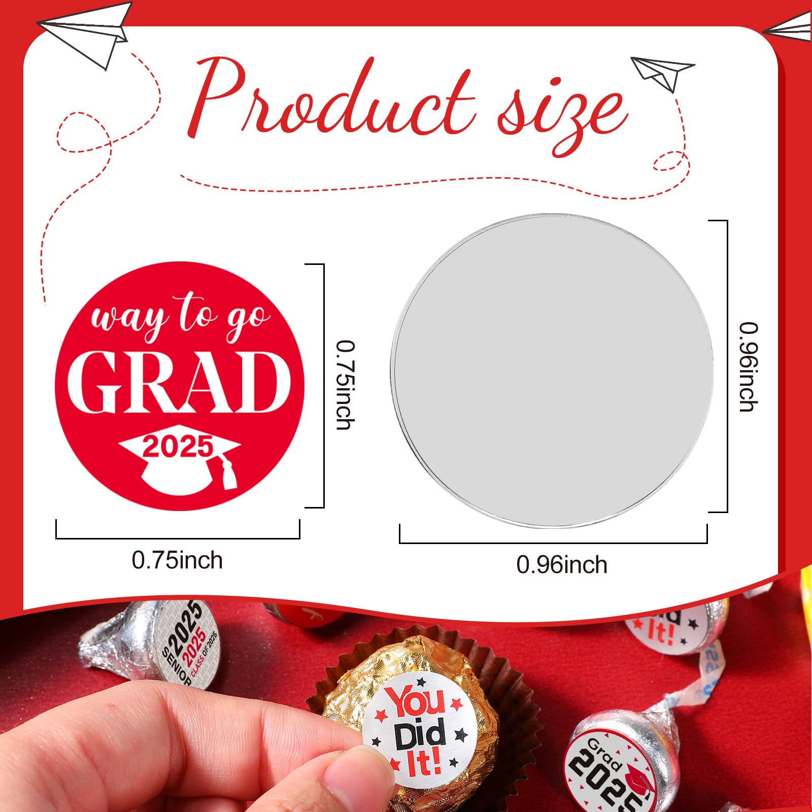 504-Piece 2025 Graduation Stickers Set - Congrats Grad Senior Class of 2025 Party Favors - Candy & Chocolate Labels for High School, College & Doctorate Graduation Celebrations (Red) - Perfect for Graduation Party Decorations, Diploma Covers & Gift Wrapping