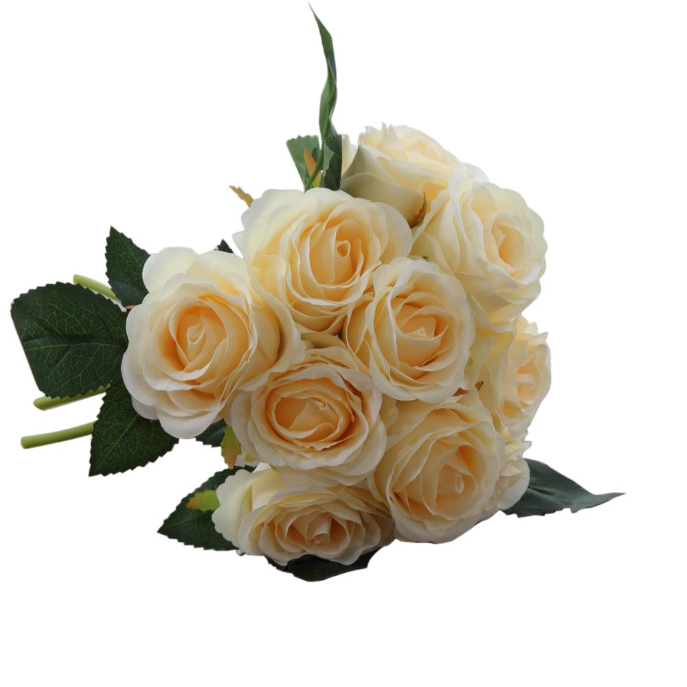 Fderopor Artificial Rose - Realistic Silk Fake Flowers with Long Stem, Bridal Bouquet for Wedding, Valentines Day, Home & Office Decor (Champagne) | Perfect for Table Centerpieces, Party Decorations, and Romantic Gift Giving