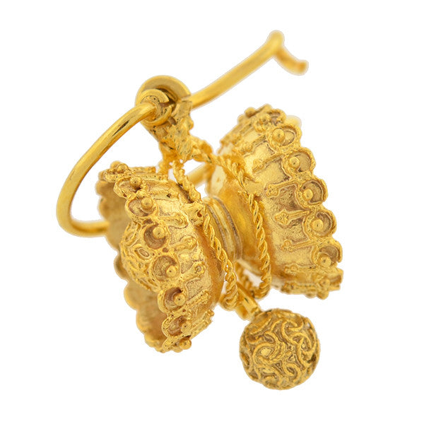 15kt Yellow Gold Victorian Etruscan Style Dangle Earrings - Elegant Antique Inspired Jewelry for Weddings & Special Occasions