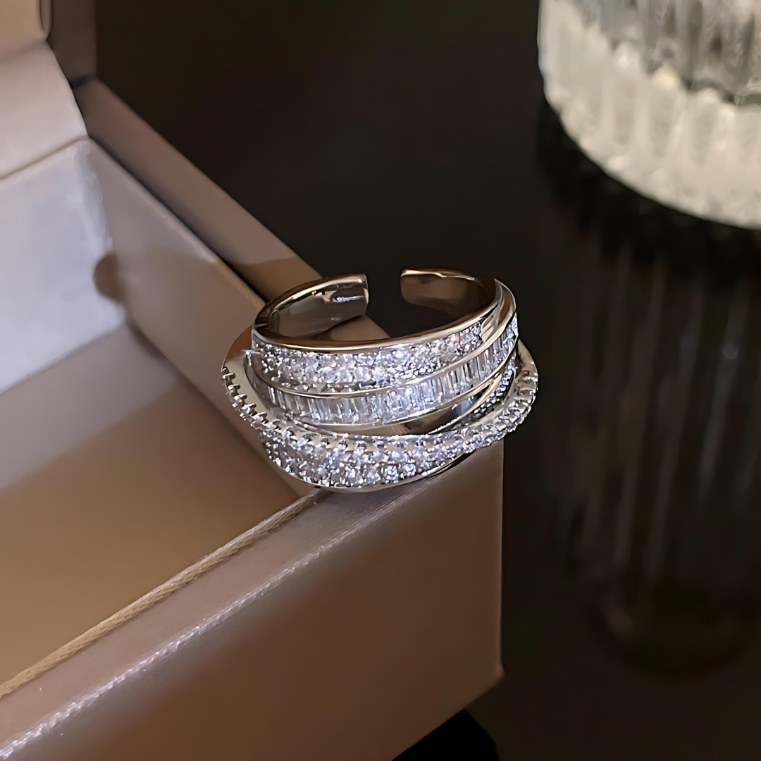 Layered Zircon Stackable Wide Band Ring for Women - Elegant Multi-Layer Design, Perfect for Stacking, Gift Giving & Everyday Wear (HR769)