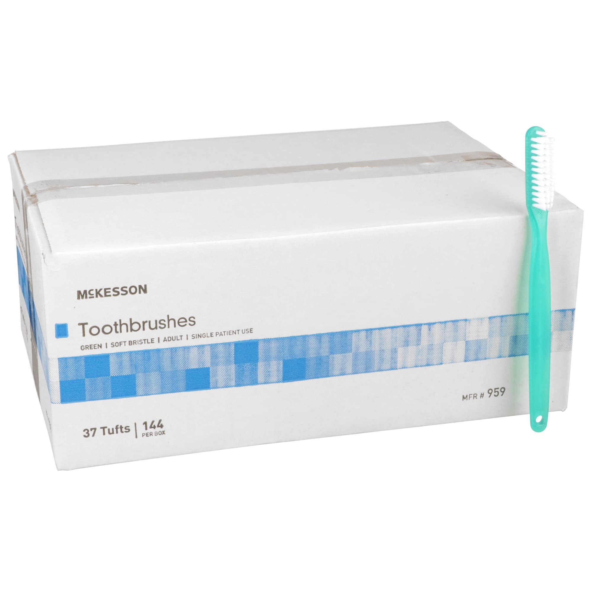 McKesson Soft Bristle Disposable Toothbrush - 144 Count (10 Packs, 1440 Total) | Eco-Friendly Green Single-Use Toothbrushes for Travel, Hotels, Hospitals & Emergency Kits