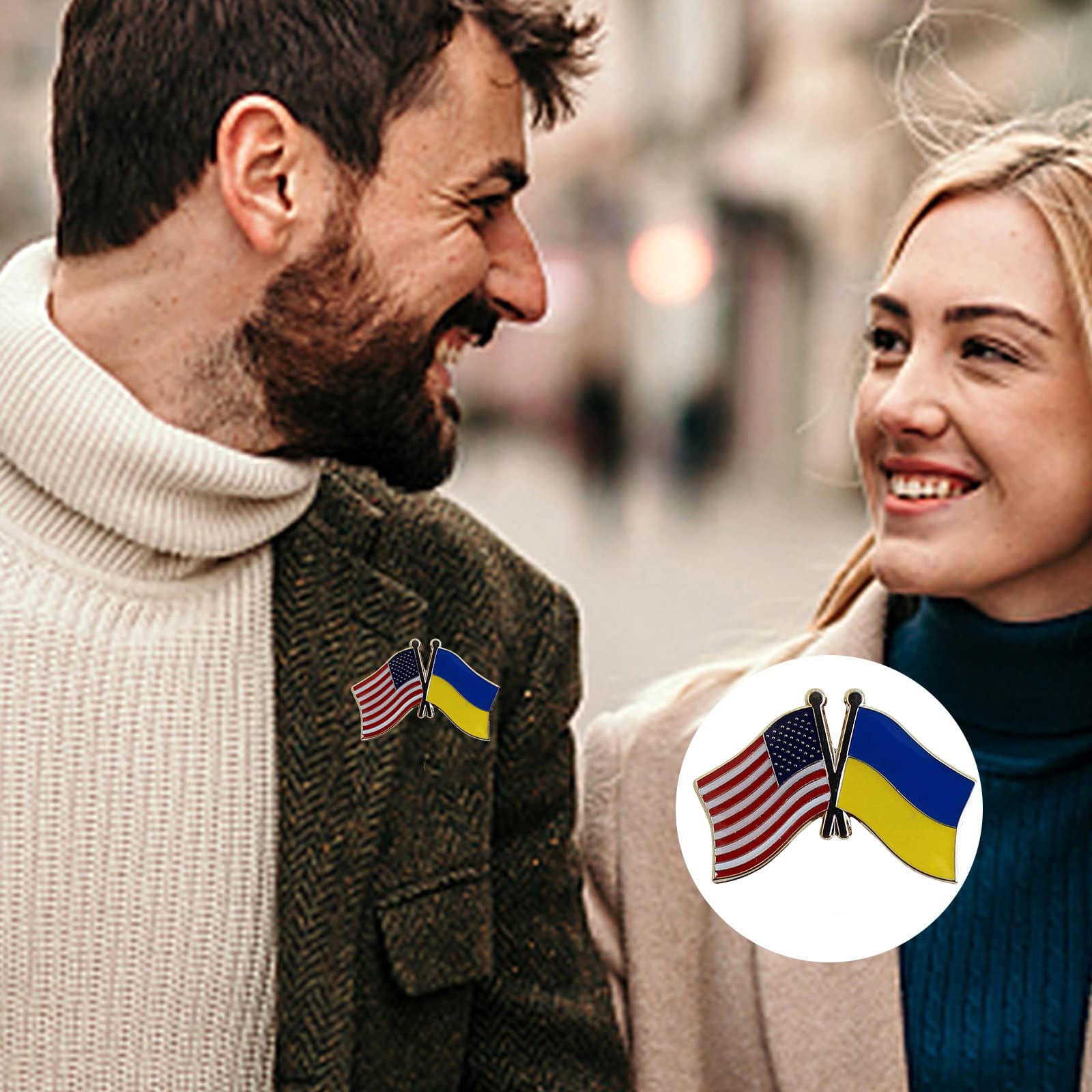 Ukrainian Flag Pin & USA Flag Friendship Lapel Pin Set (3pcs) - Bulk Ukrainian Lapel Pins, I Stand With Ukraine Button Badge - Perfect for Political Support, Patriotic Events & International Friendship Gifts