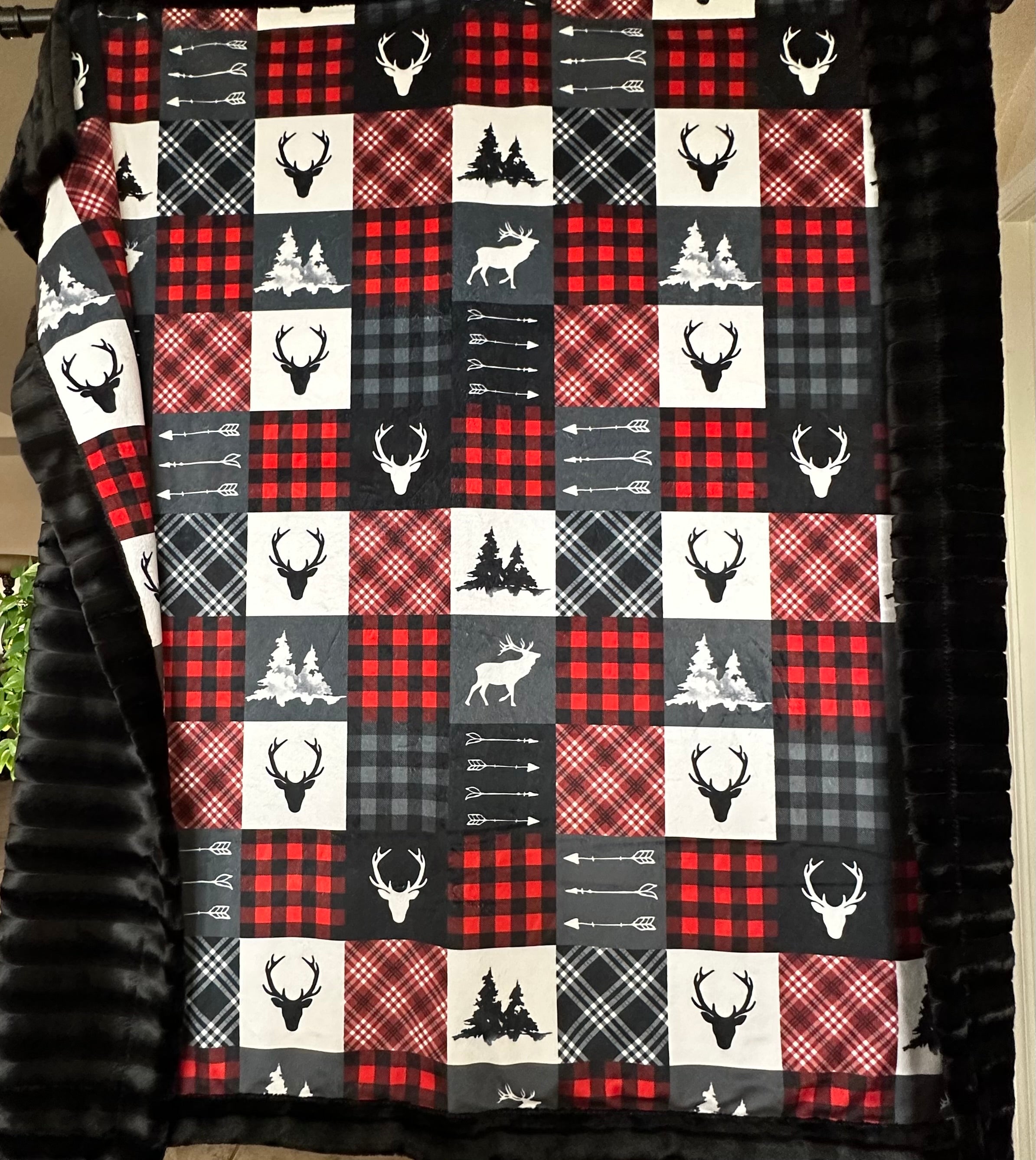 Premium Black Chinchilla Patchwork Throw Blanket - Soft Minky Fabric, 57x62 Inches - Perfect for Kids, Toddlers, Travel & Cozy Home Decor