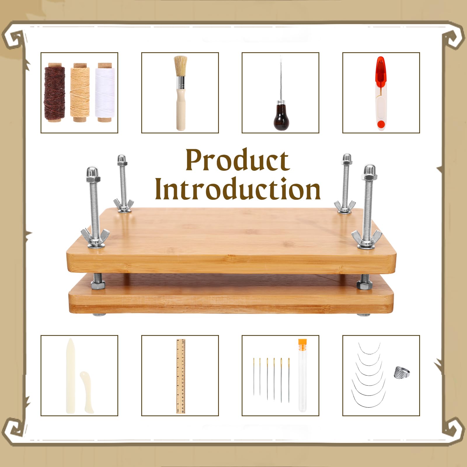 Hugestar Wooden Bamboo Book Press with 23-Piece Bookbinding Kit - 11.6 x 7.8 Inch DIY Book Press for Handmade Journals, Photo Albums & Scrapbooks - Perfect for Bookbinding, Restoration & Craft Projects