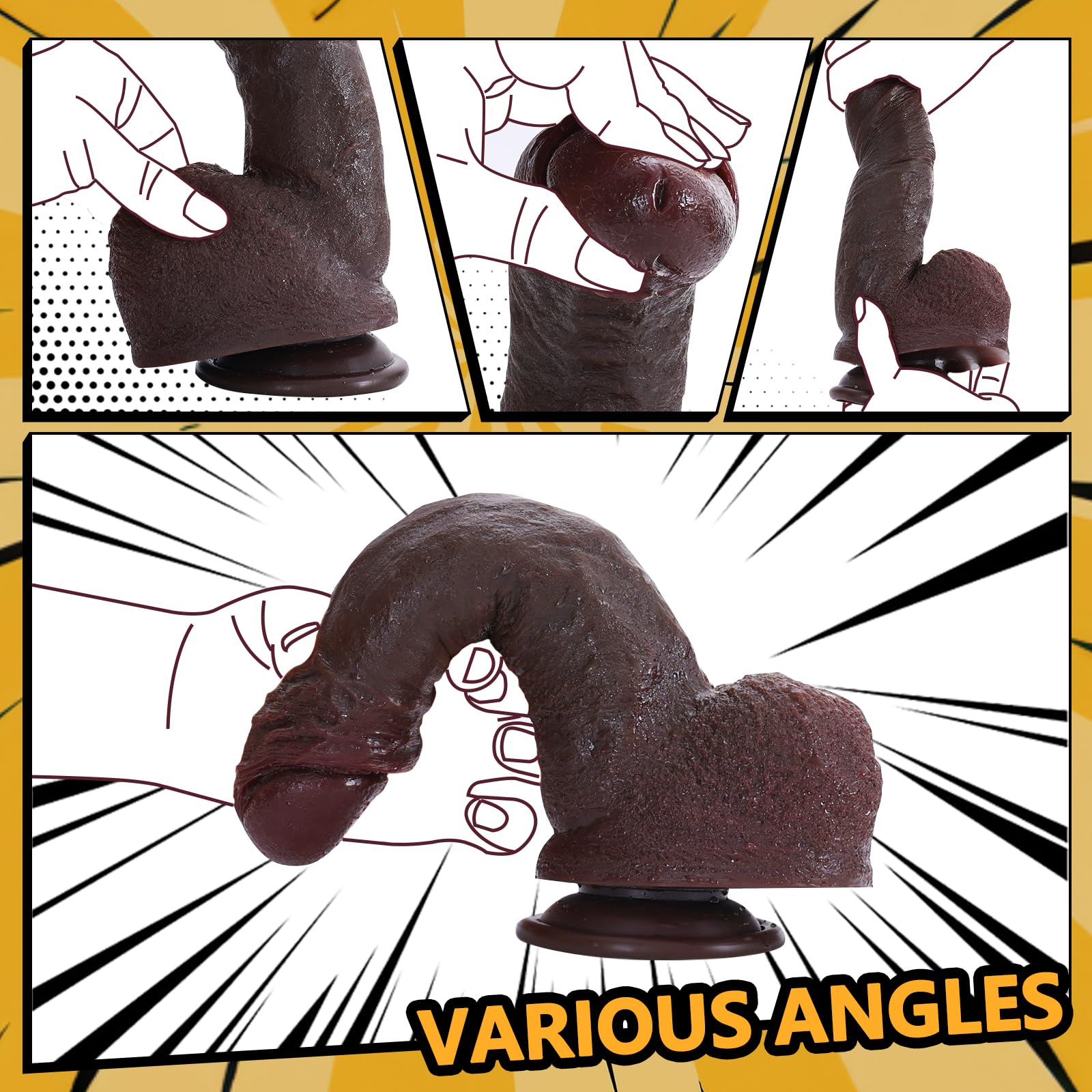 9 Inch Black Realistic Dildo - Premium Silicone Adult Sex Toy with Strong Suction Cup for Hands-Free Play | Extra Thick Girth for Intense Vaginal & Anal Stimulation | Perfect for Couples Play, Solo Pleasure & BDSM Scenes