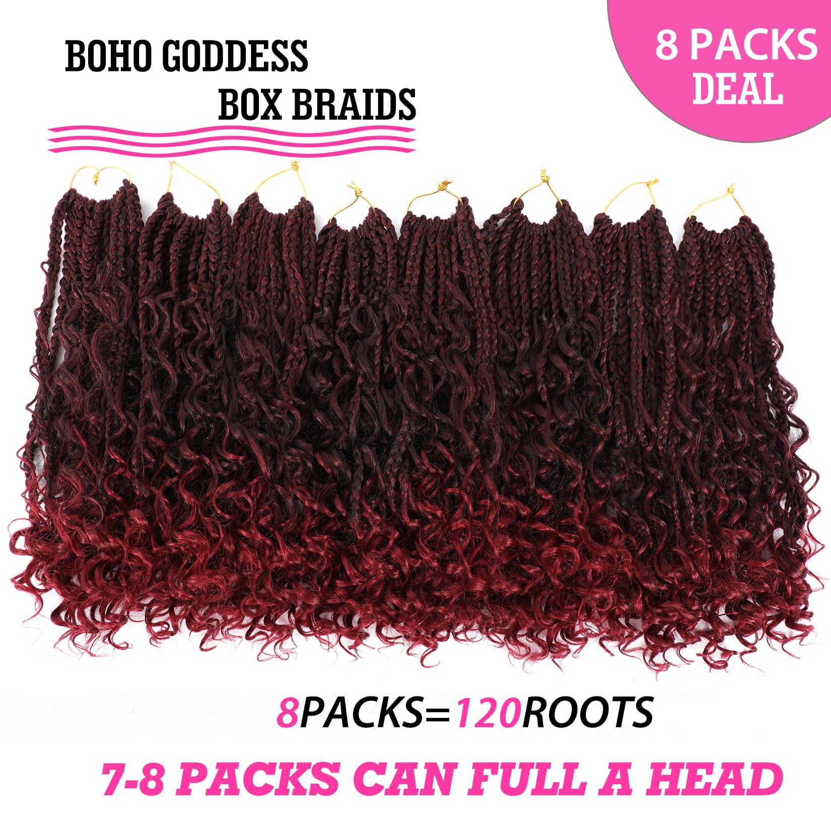 14 Inch Goddess Box Braids Crochet Hair - 3X Bohemian Crochet Box Braids with Curly Ends | Synthetic Hair Extensions (Pack of 8) | Perfect for Protective Styles, Natural Hair Care, and Everyday Fashion