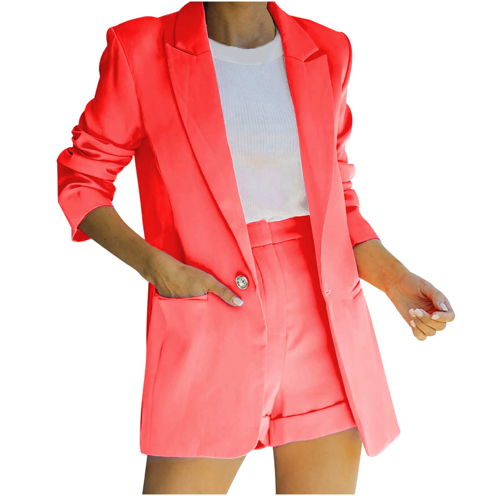 Women's Two Piece Summer Outfits - Comfy Lounge Blazer Jacket & High Waist Shorts Business Matching Set | Office Wear, Casual Date, Vacation Outfit