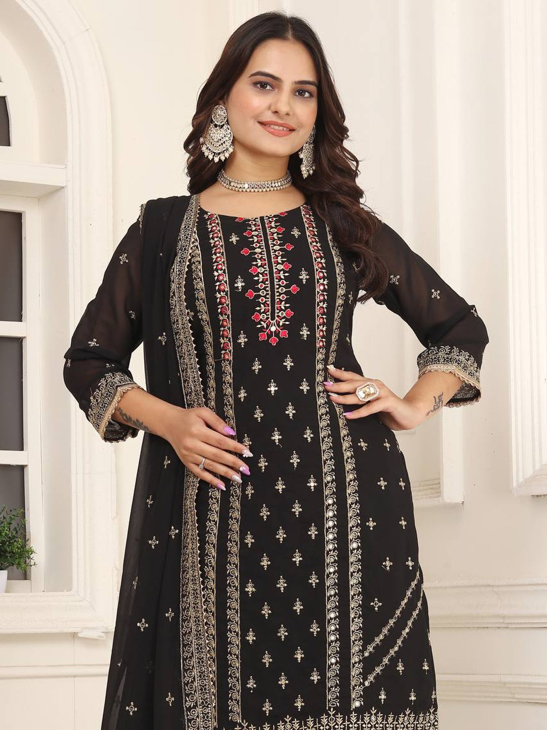 Elegant Black Designer Ready-Made Pant Suit with Embroidery & Printed Work - Perfect for Weddings, Parties & Formal Events
