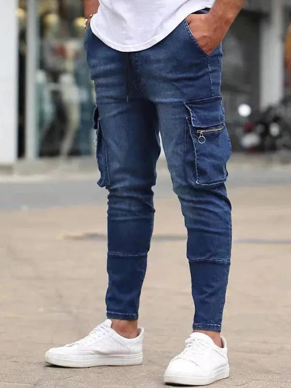 Stretch Cargo Jeans for Men - Comfortable Snap Pants with Multiple Pockets - Perfect for Hiking, Travel & Outdoor Adventures