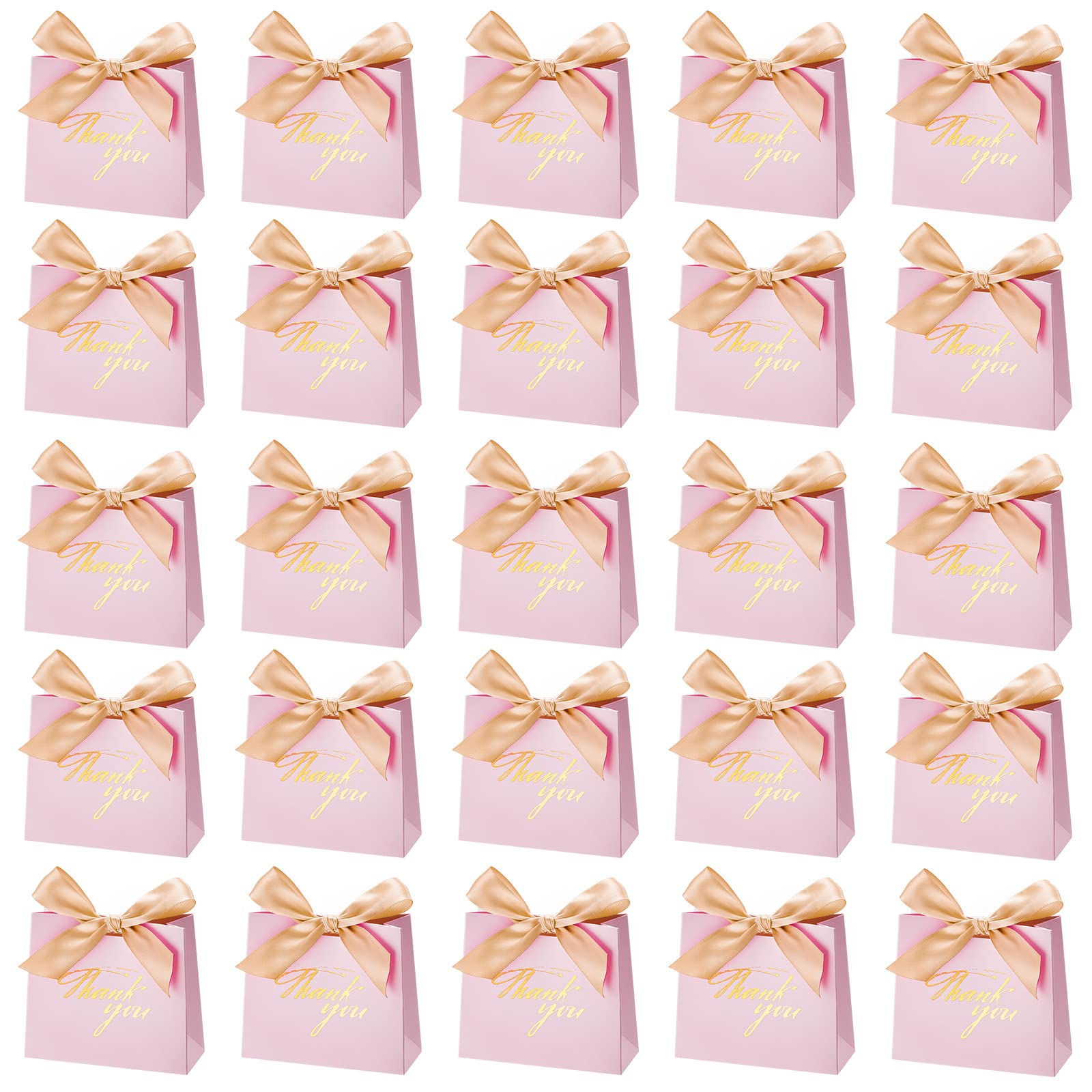 80 Pack Small Pink Thank You Gift Bags with Bow Ribbon - Mini Party Favor Treat Boxes for Wedding, Baby Shower, Bridesmaid & Celebration - Elegant Gold Ribbon Classic Style - Perfect for Party Favors, Candy Bags & Small Gift Packaging