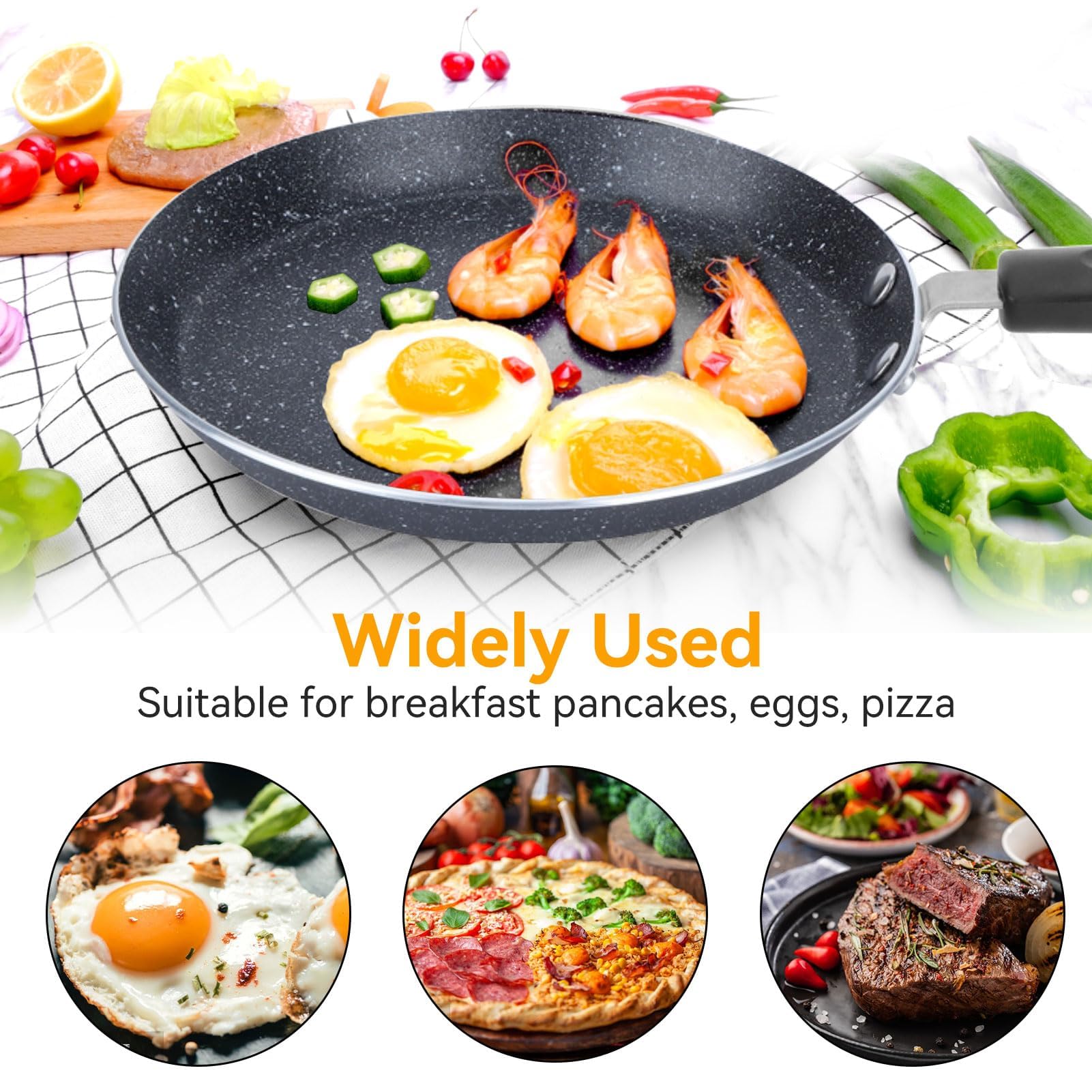 Non-Stick Frittata Pan with Ergonomic Handle - Universal Skillet for Pancakes, Crepes & Flat Omelettes - Perfect for Breakfast, Brunch & Healthy Cooking at Home