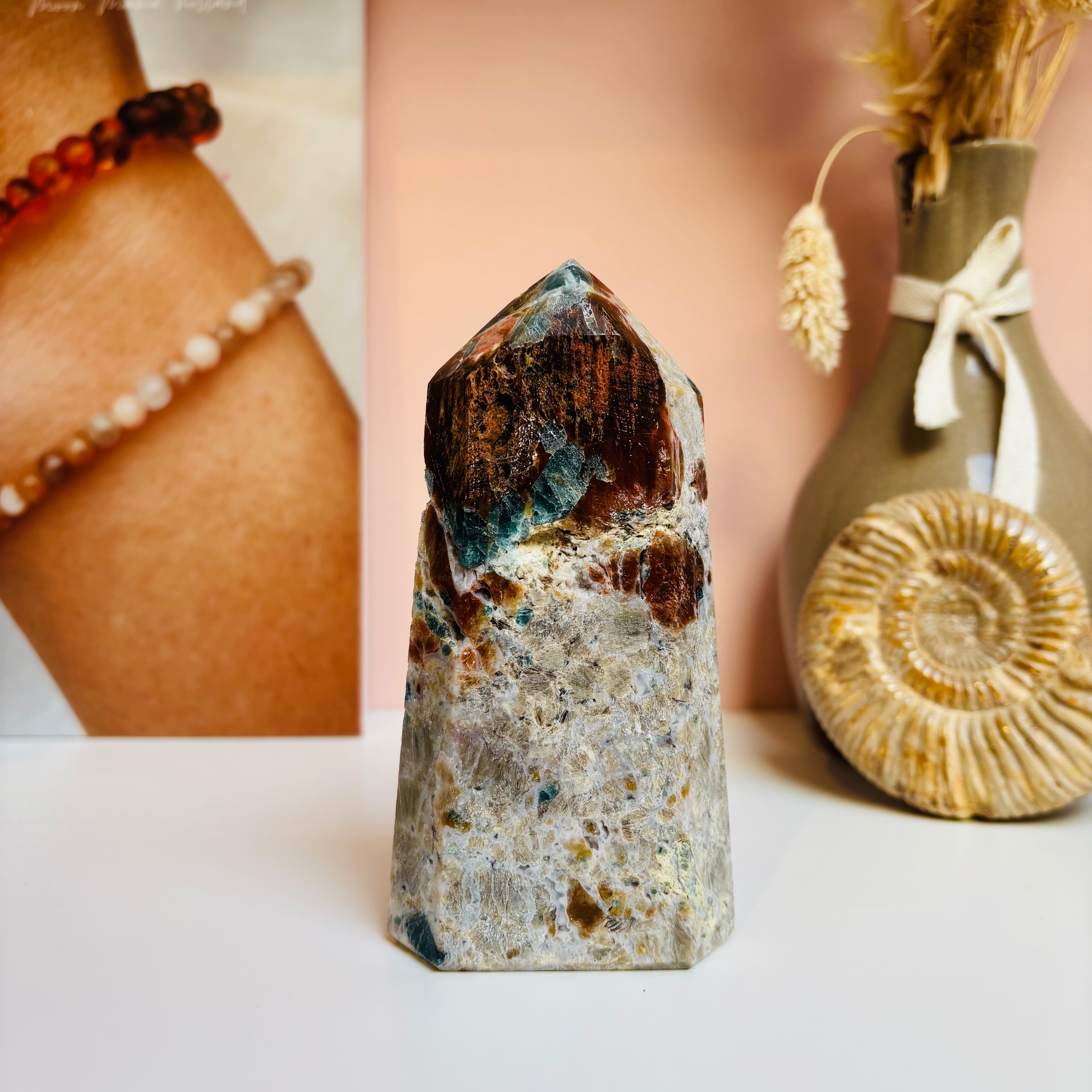Blue Apatite Orange Calcite Point - Natural Healing Crystal for Meditation, Energy Work & Home Decor