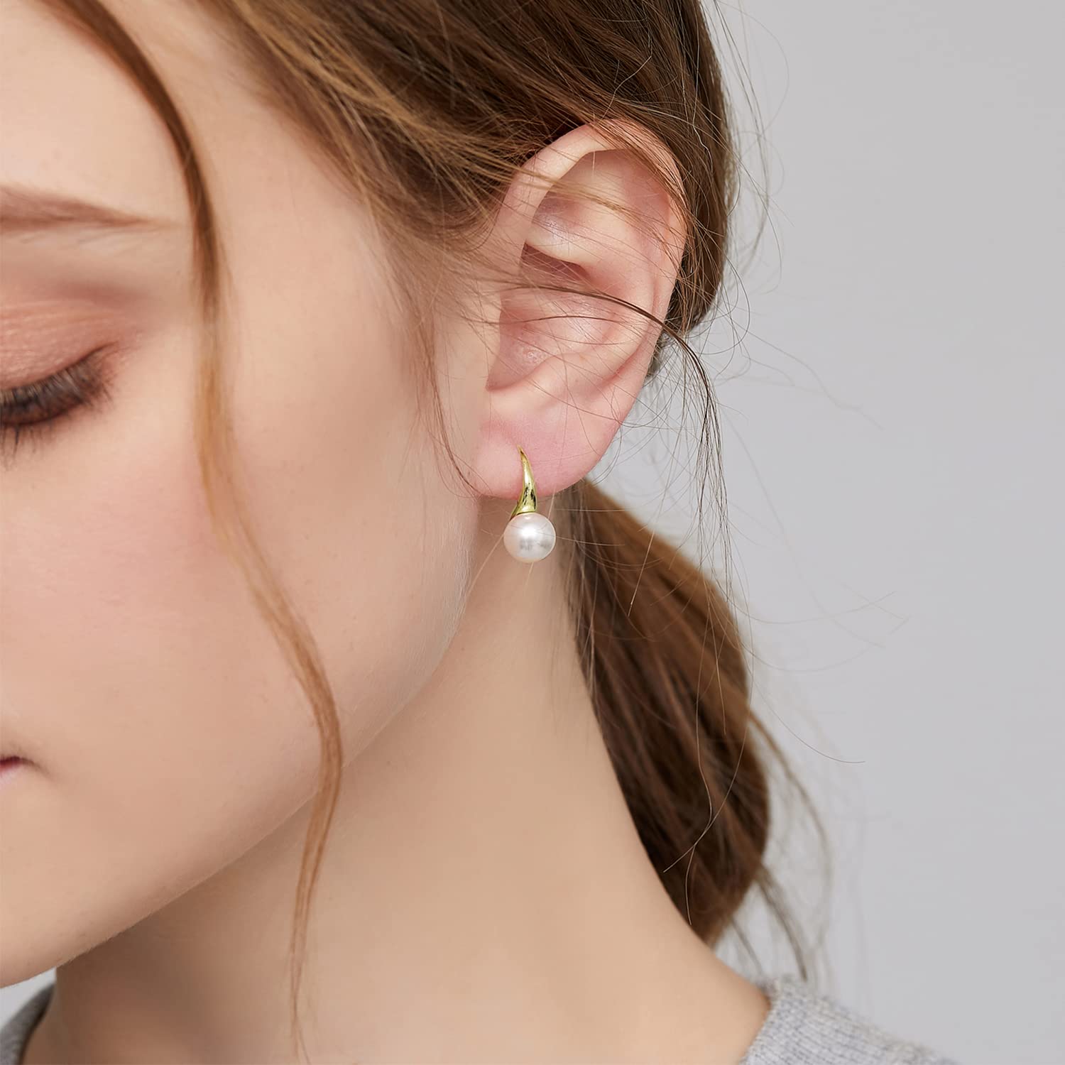 925 Sterling Silver Pearl Dangle Earrings for Women | 8MM-10MM Diamond Accent Pearl Drop Earrings | Elegant Pearl Jewelry for Weddings, Parties & Special Occasions