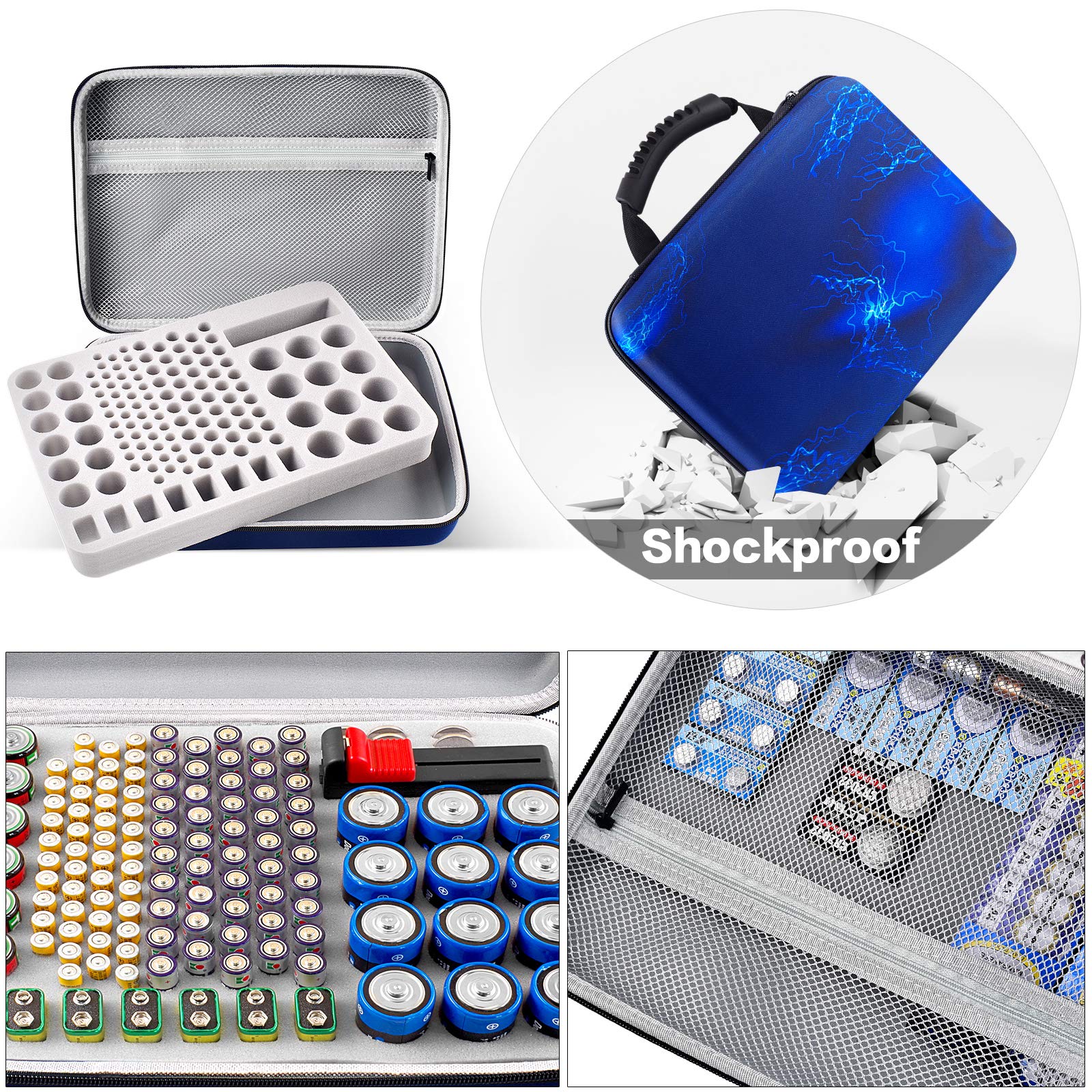 Battery Organizer Storage Box with Tester - Holds AA AAA C D 9V Lithium 3V LR44 CR2016 CR1632 CR2032 CR2025 Batteries (Batteries Not Included) - Perfect for Home, Office, Garage & Emergency Kits