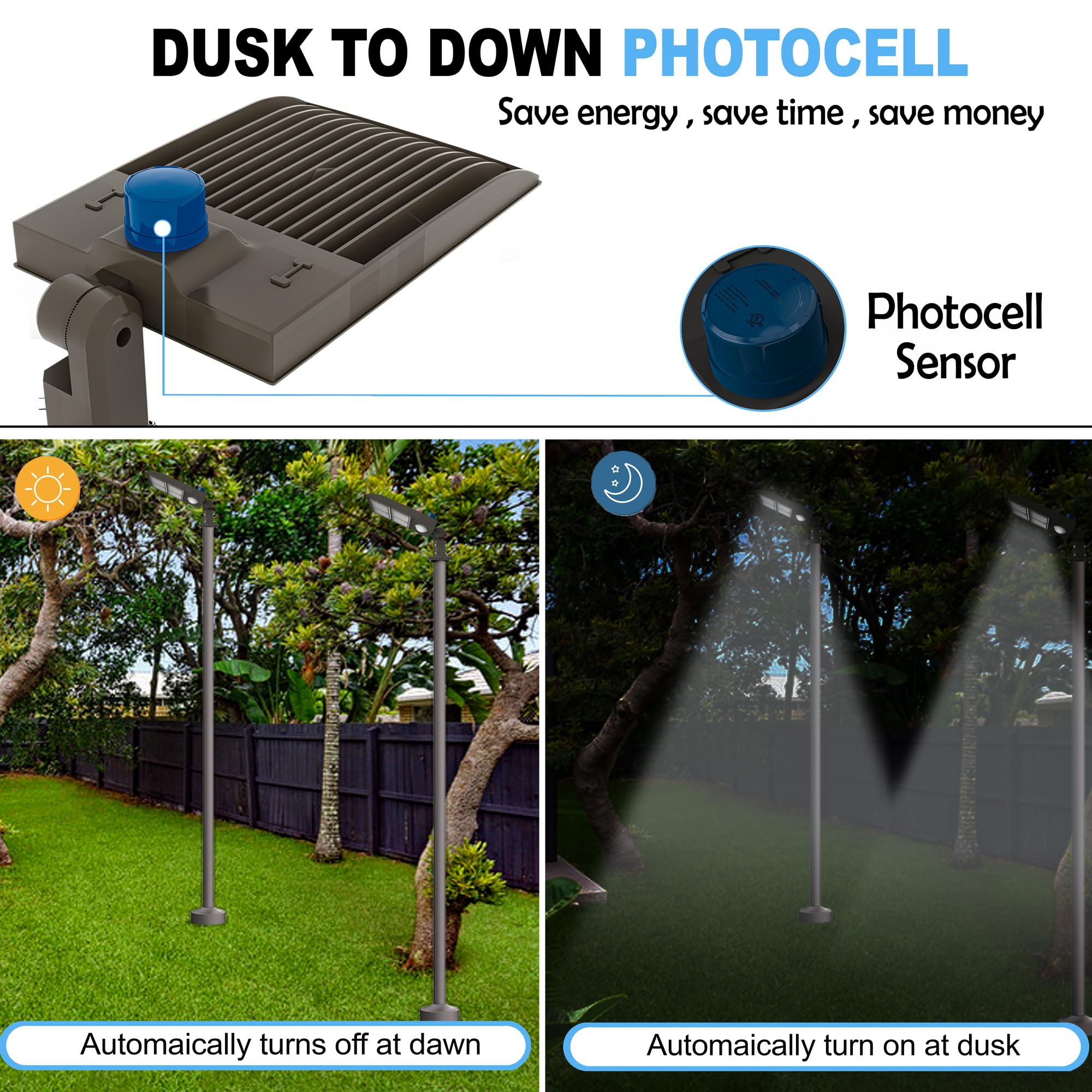 300W LED Parking Lot Light with Dusk to Dawn Motion Sensor - 42000LM 5700K Waterproof Commercial Street & Area Lighting for Sports Stadiums | Outdoor Pole Lights for Parking Lots, Walkways & Security Areas