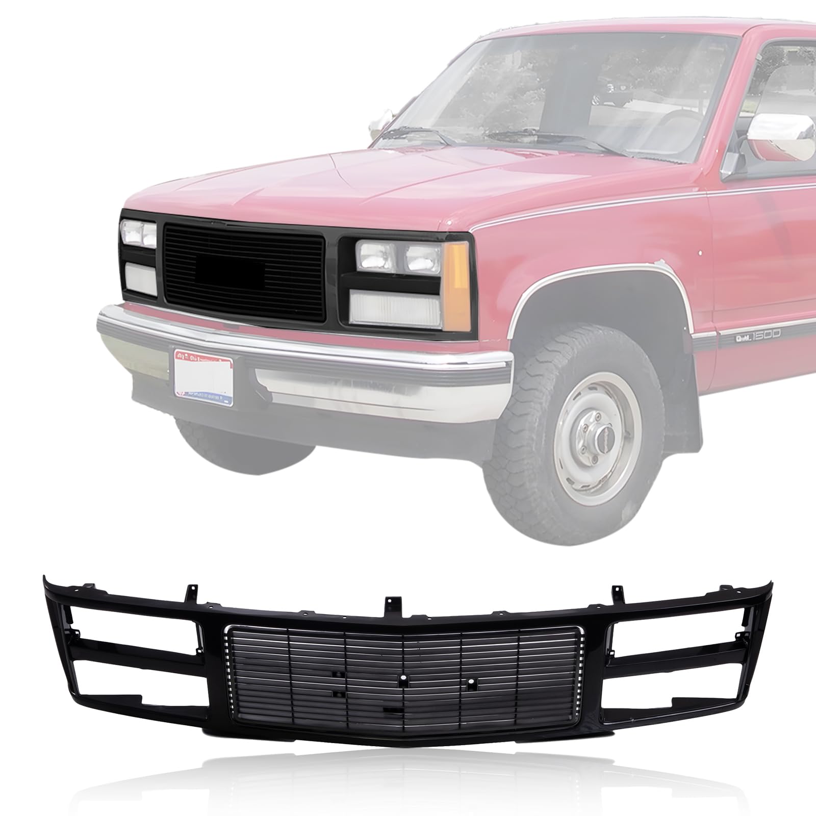 Black Front Grille Grill Shell with Insert for 1988-1993 GMC C/K 1500 2500 3500 & Yukon - GM1200391 - Dual Headlight Holes - Perfect for Off-Road & Truck Customization