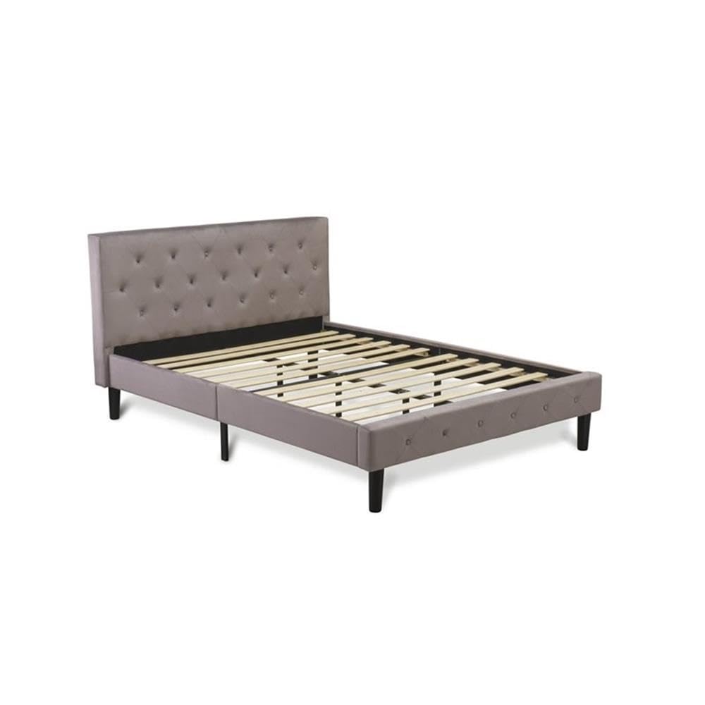 East West Furniture NL14Q-1DE13 2-Piece Queen Bed Set - Brown Taupe Velvet Upholstered Headboard & Burgundy Finish Nightstand - Modern Bedroom Furniture for Master Bedroom, Guest Room, or Apartment