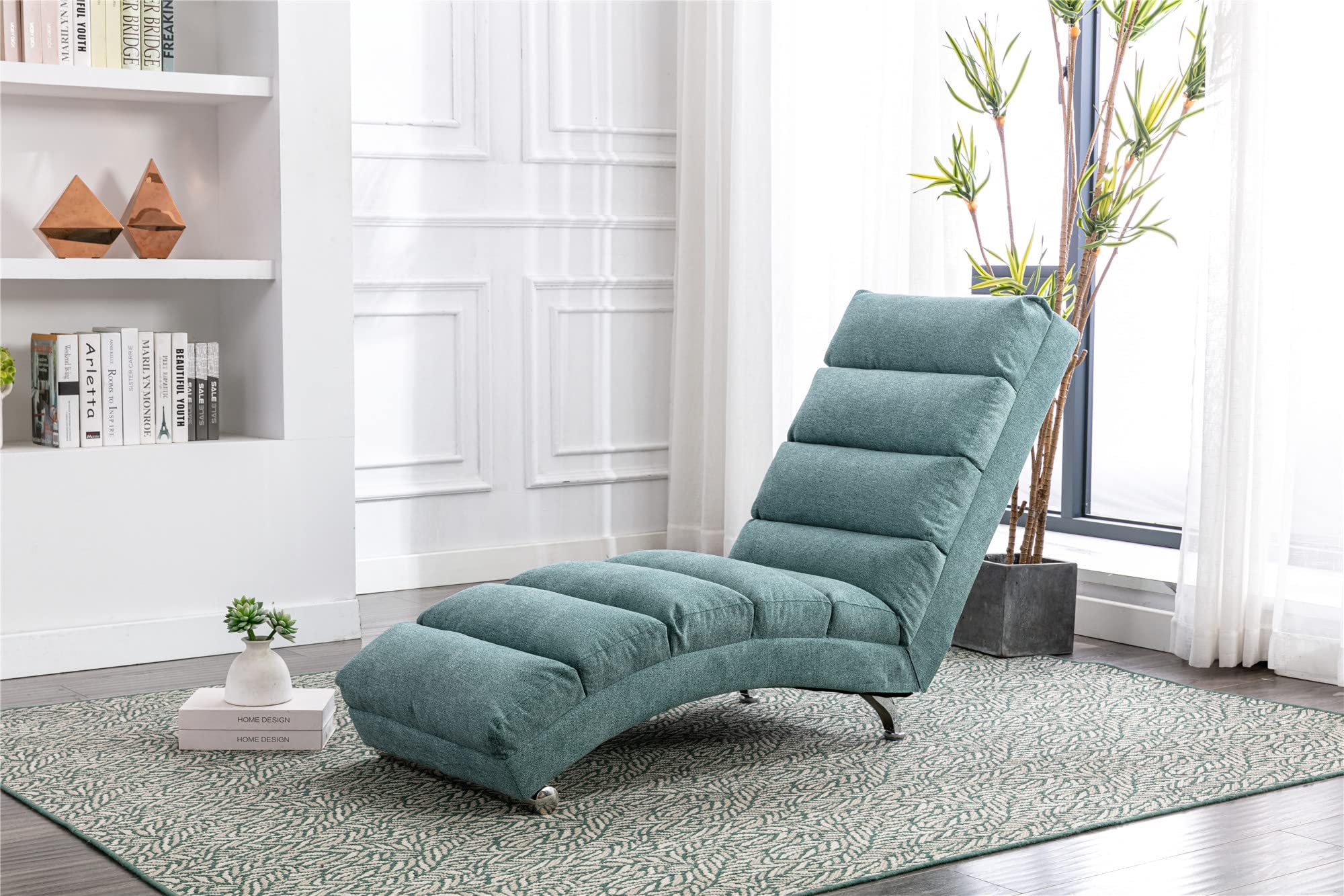 Electric Recliner Massage Chaise Lounge Chair - Modern Ergonomic Linen Chaise Leisure Accent Chair for Living Room, Office & Bedroom - Perfect for Relaxation, Reading & Napping (Teal)