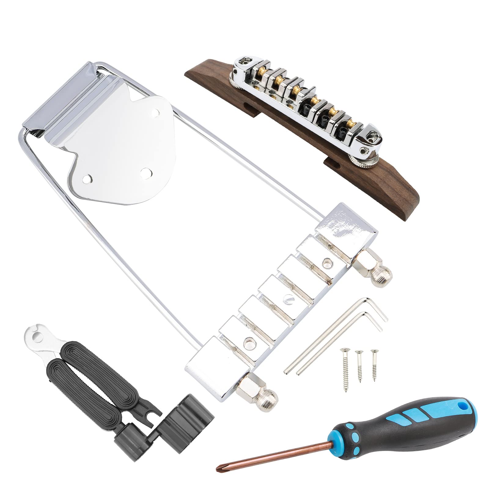 Adjustable 6-String Archtop Guitar Bridge with Rosewood Base & Trapeze Tailpiece – Compatible with SG Jazz Guitars (Includes Strings) – Perfect for Jazz Performances & Studio Recording