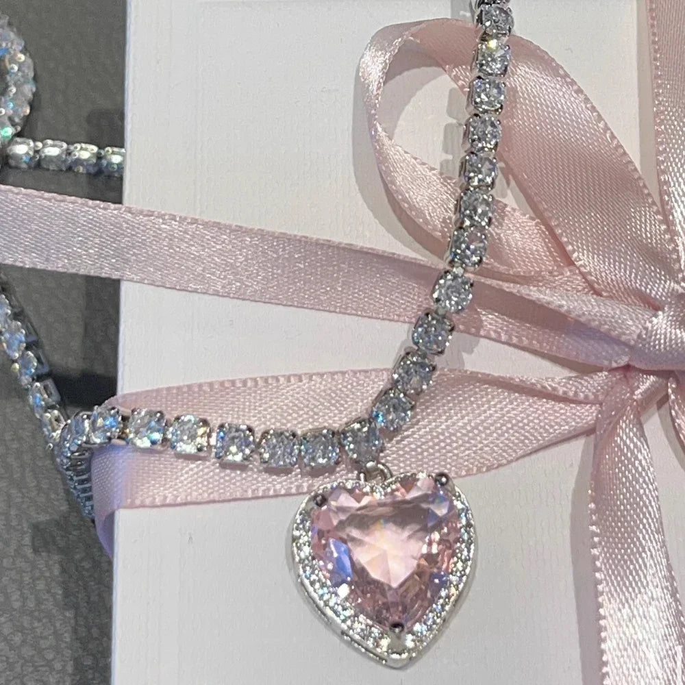 Lover Girl Pink Heart Necklace - Elegant Rose Gold Plated Jewelry for Women, Perfect Gift for Valentine's Day, Anniversary & Romantic Occasions