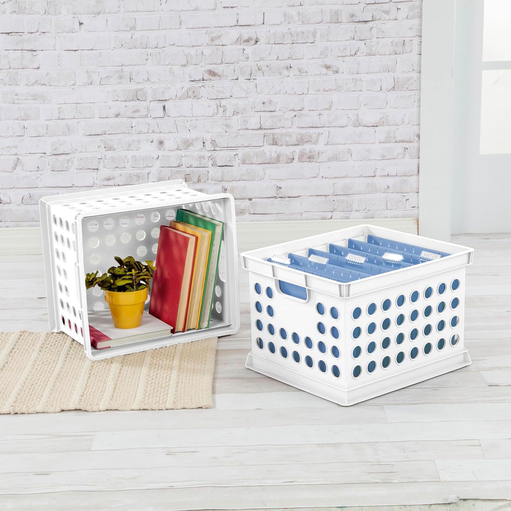 Sterilite Stackable Plastic Storage Bins with Handles - 12-Pack White Organizer Crates for Home Office Dorm Garage Utility Room | Perfect for Closet Organization, File Storage & Moving Boxes
