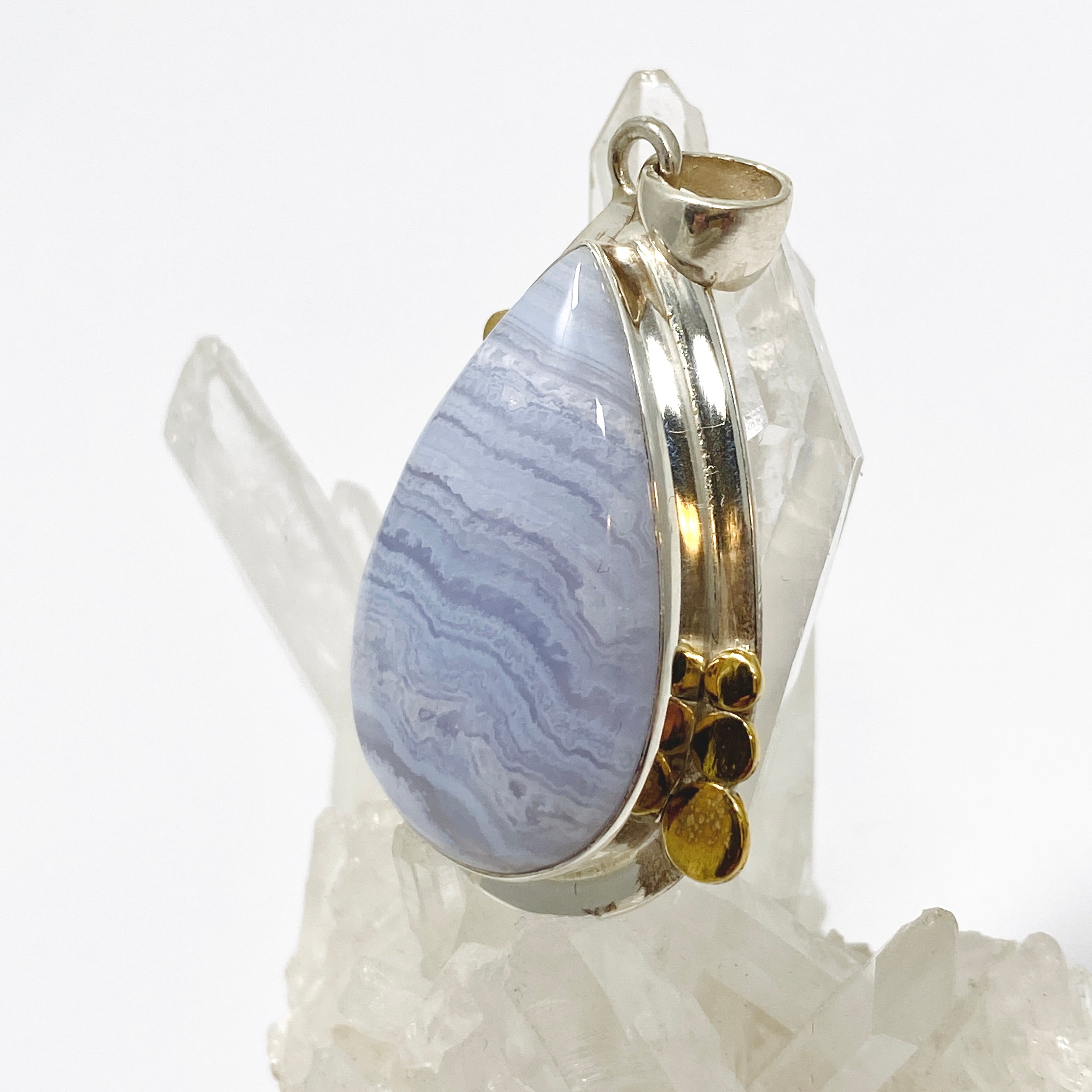 Blue Lace Agate Teardrop Cabochon Pendant - Handmade Silver Jewelry KPGJ4833 - Perfect for Gift Giving & Special Occasions