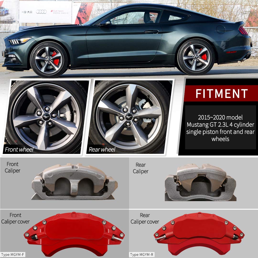 AOOA Red Brake Caliper Covers Set of 4 - Compatible with Ford Mustang | High-Performance Car Accessories for Enhanced Style & Protection | Perfect for Car Enthusiasts & Auto Shows