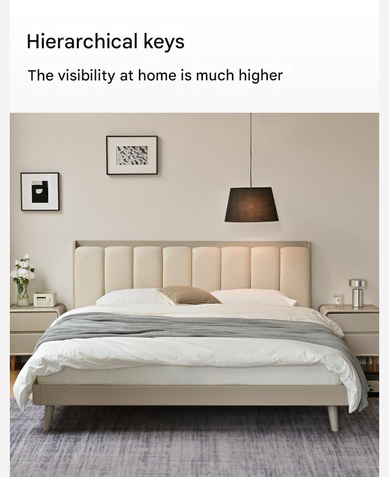 Premium Oak Solid Wood Piano Key Bed Frame with High-Tech Fabric Upholstery – Perfect for Modern Bedrooms, Guest Rooms & Luxury Home Decor