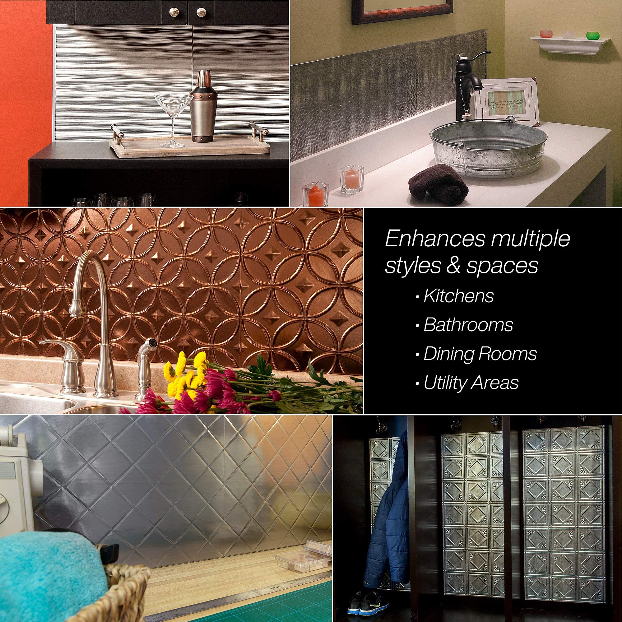 Oil-Rubbed Bronze FASÄDE Rib Decorative Vinyl Backsplash Kit - 15 sq ft Peel & Stick Wall Tile for Kitchen, Bathroom, Laundry Room & Office Renovation