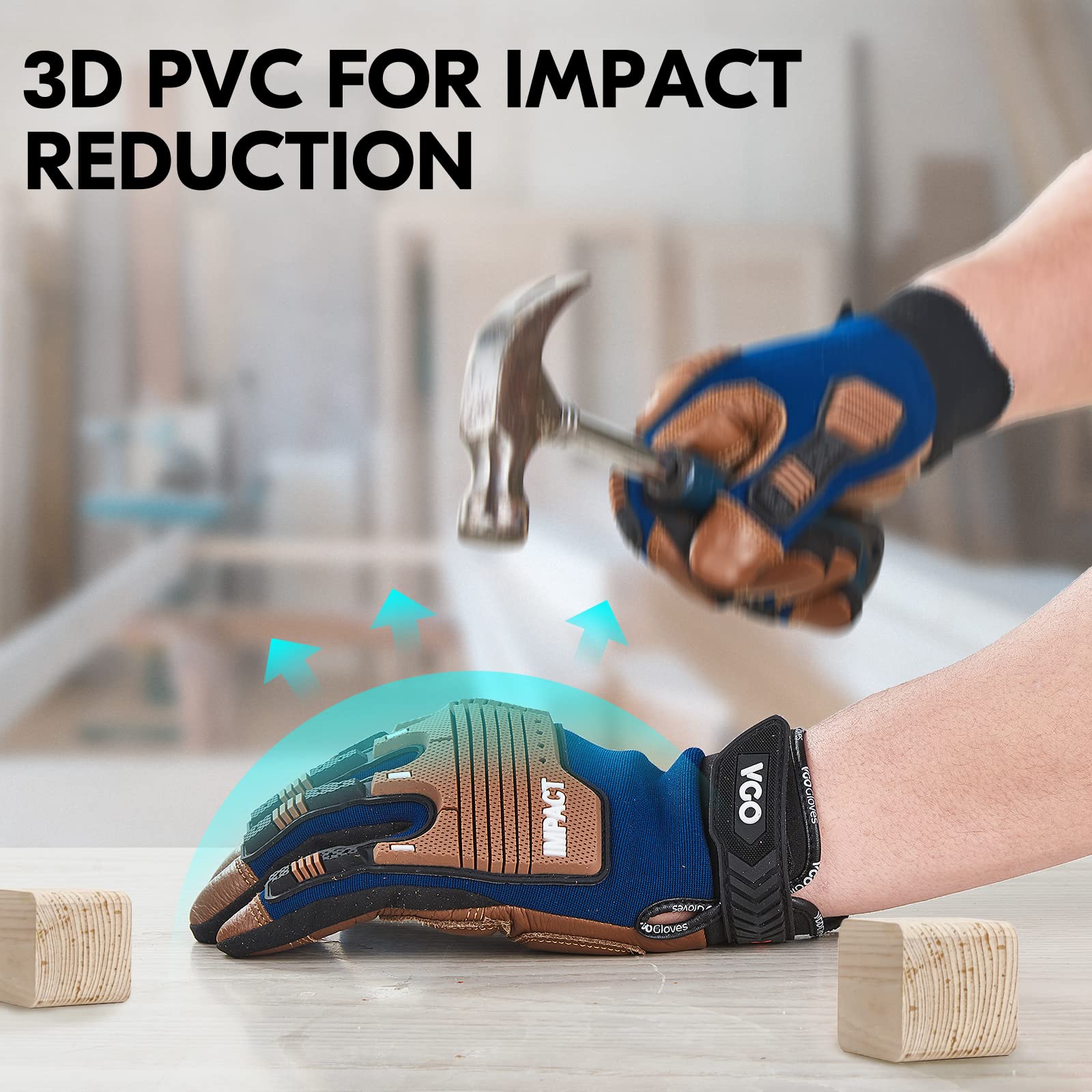 1 Pair Heavy Duty Leather Work Gloves for Mechanics - Impact Resistant, Anti-Vibration, Water-Repellent Safety Gloves (CA7725) - Ideal for Construction, Automotive Repair & Outdoor Work