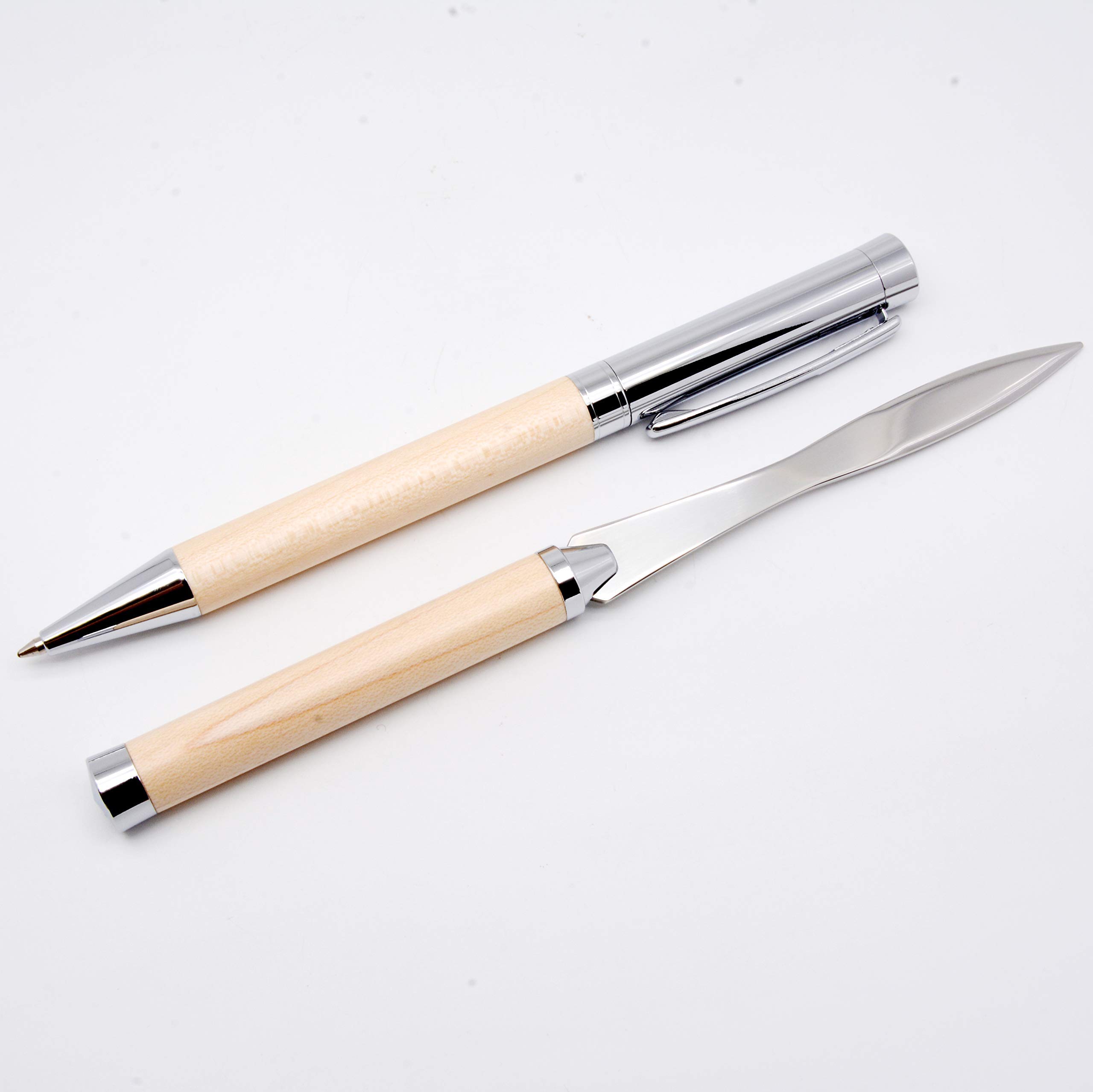 Premium Maple Wood Letter Opener & Ballpoint Pen Set - Elegant Office Stationery for Men & Women - Perfect for Home Office, Business Gifts & Desk Accessories