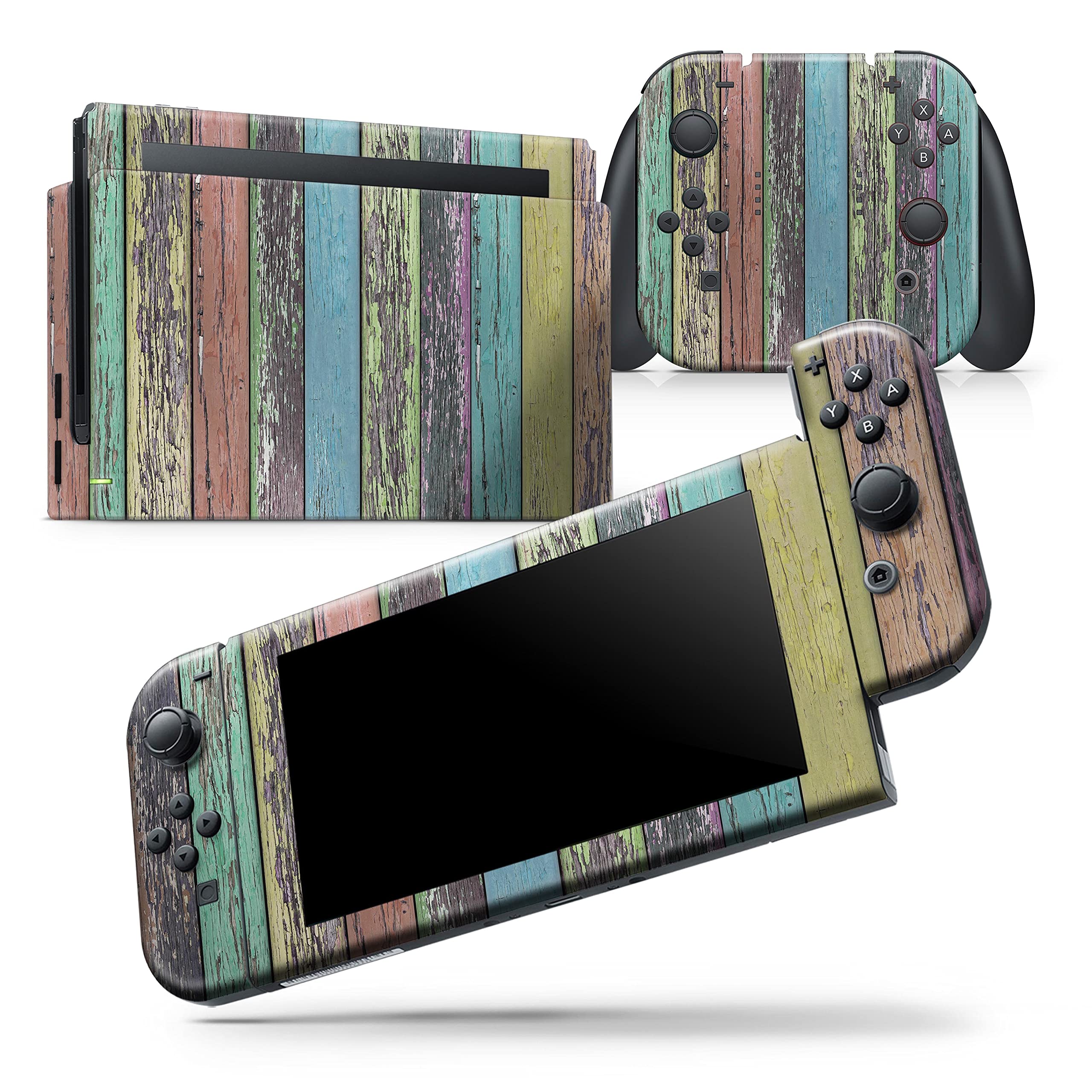 Nintendo Switch Lite Skin Decal - Scratch-Resistant Removable Vinyl Wrap Cover with Chipped Pastel Paint Wood Design - Perfect for Gaming Protection & Customization