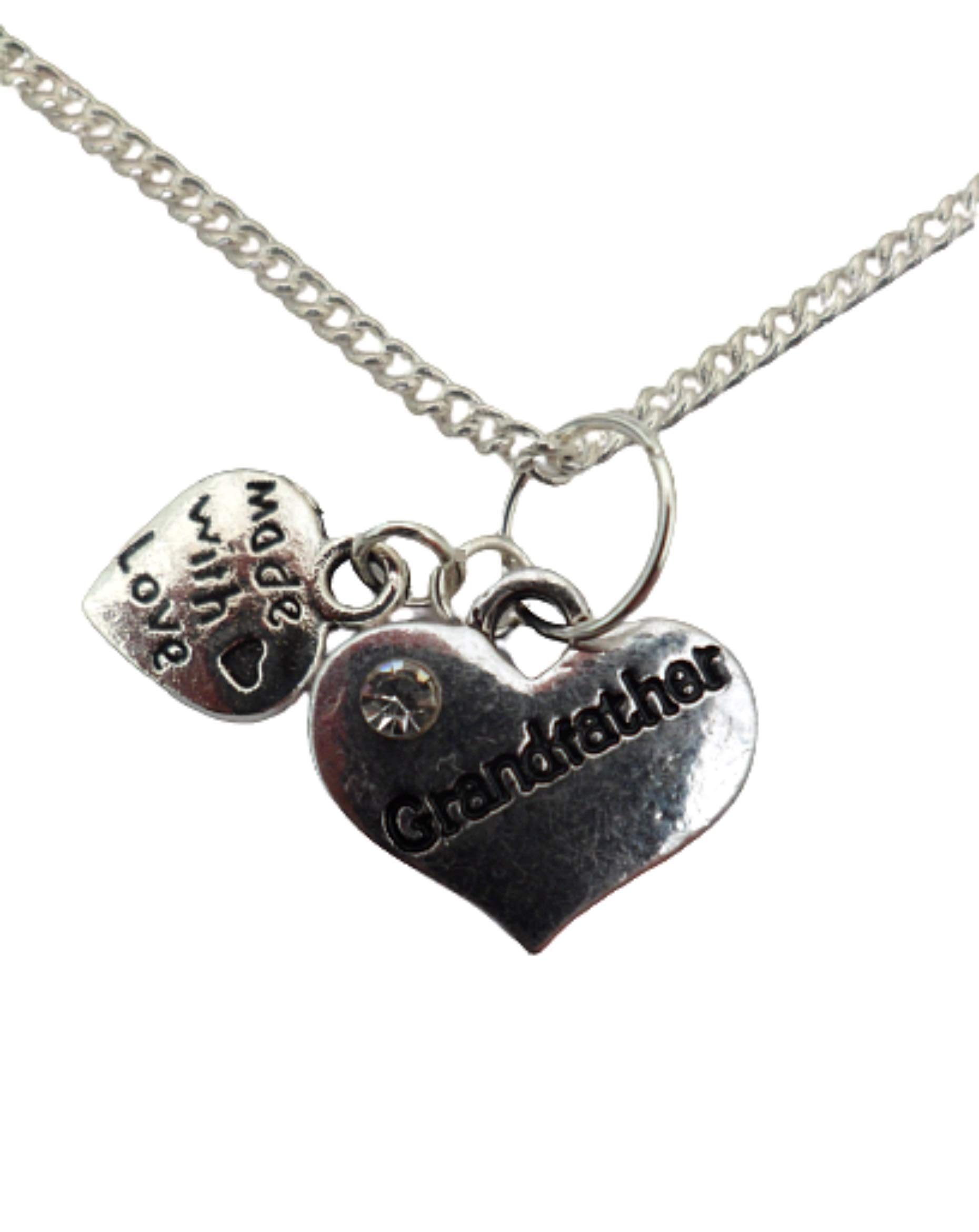 Silver Plated Grandfather Heart Gem Charm Necklace - Handmade with Love | Perfect for Anniversaries, Valentine's Day & Family Gifts