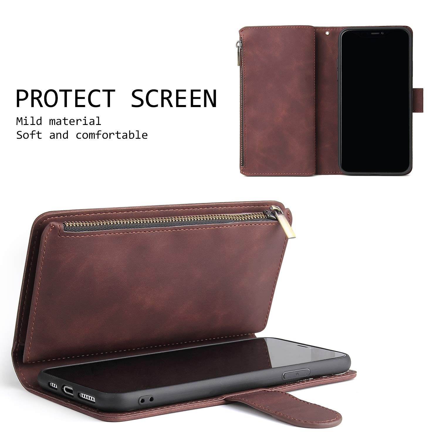 Premium PU Leather Wallet Case for Samsung Galaxy S8 - Magnetic Closure, Zipper Pocket, Kickstand & Card Slots with Hand Strap | Stylish Flip Phone Case for Women (Coffee) | Perfect for Daily Use, Travel & Business Meetings
