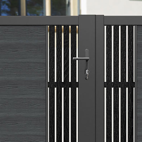 Classic Aspen Straight Top Driveway Gate - Dark Grey with Middle & End Screen | Durable Metal Fence Gate for Home Security & Curb Appeal | Perfect for Residential Driveways, Gardens & Property Entrances